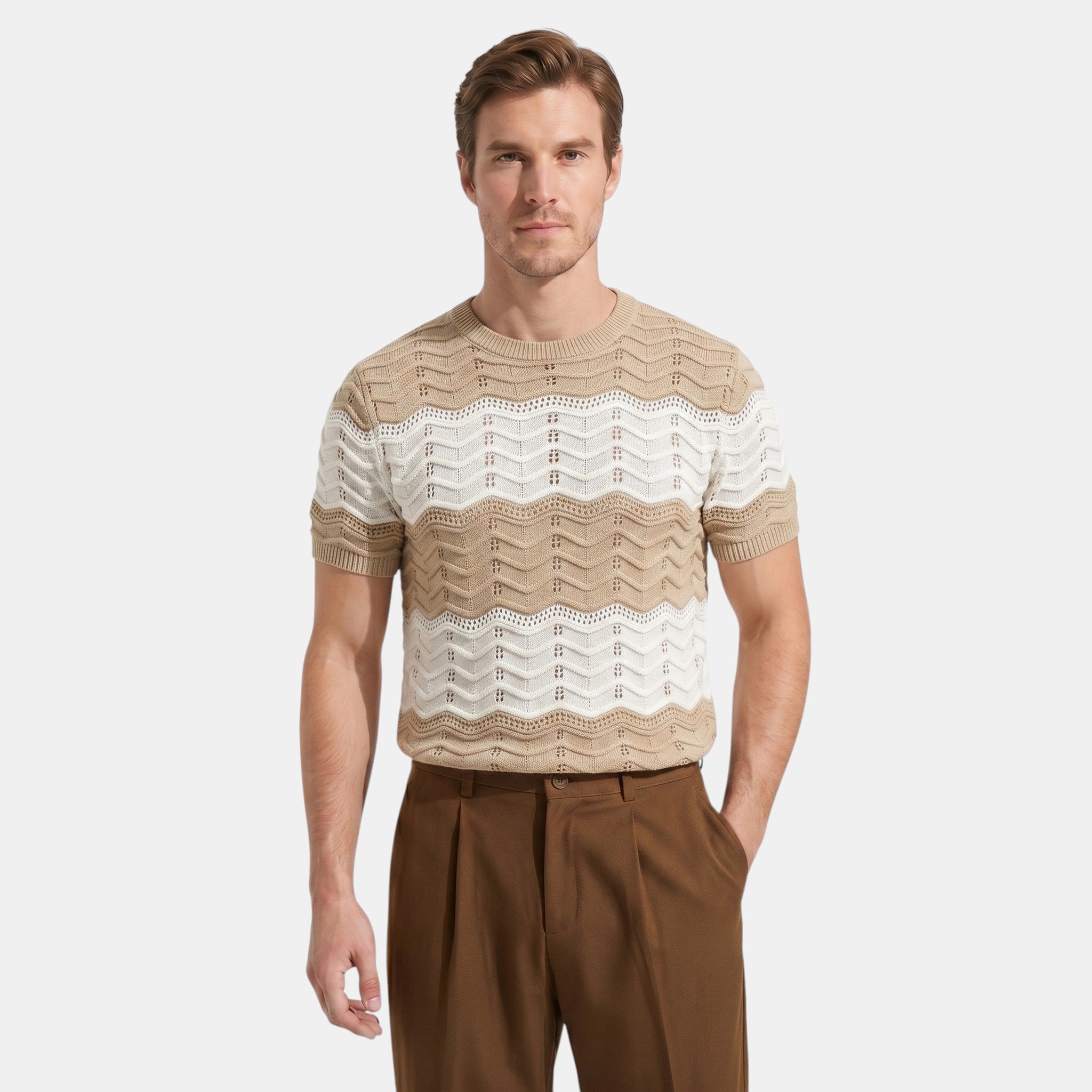 Men's Striped Knit Polo Shirt