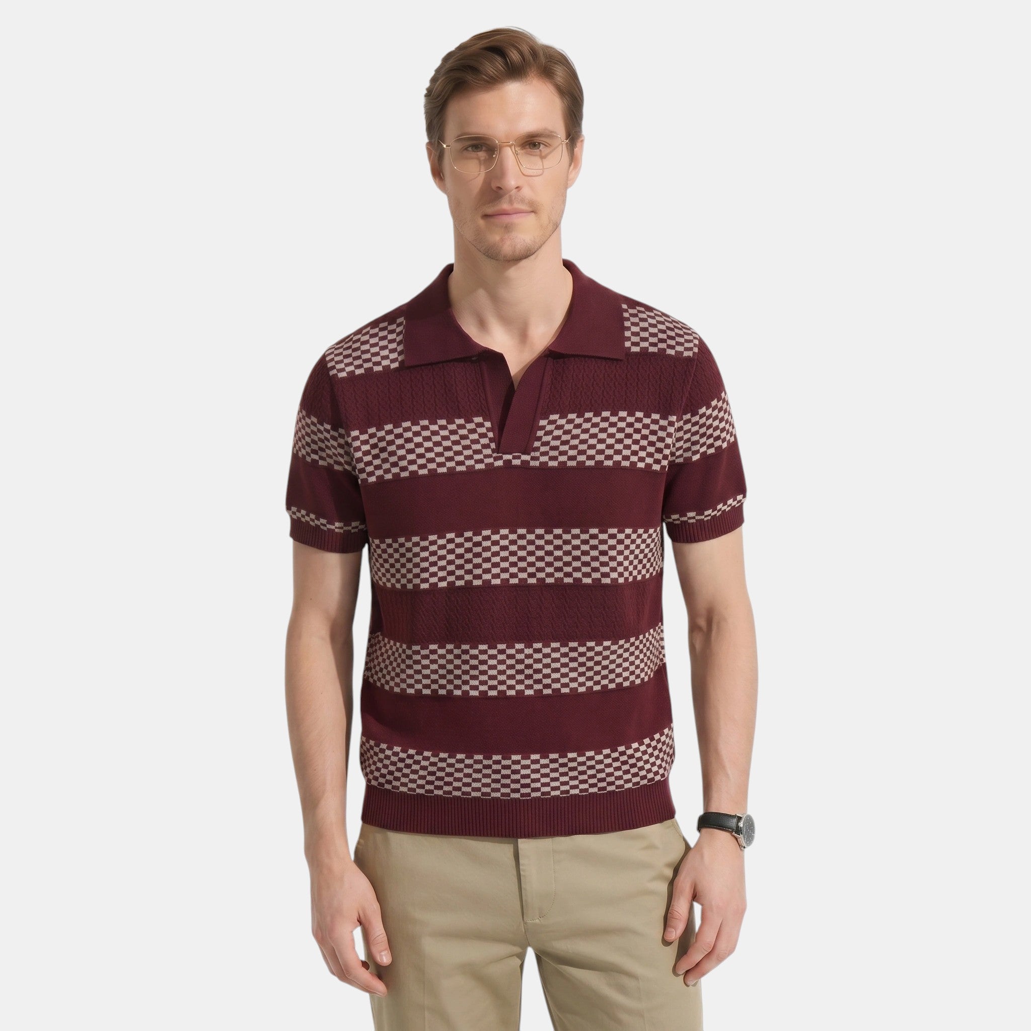 Men's Striped Knit Polo Shirt