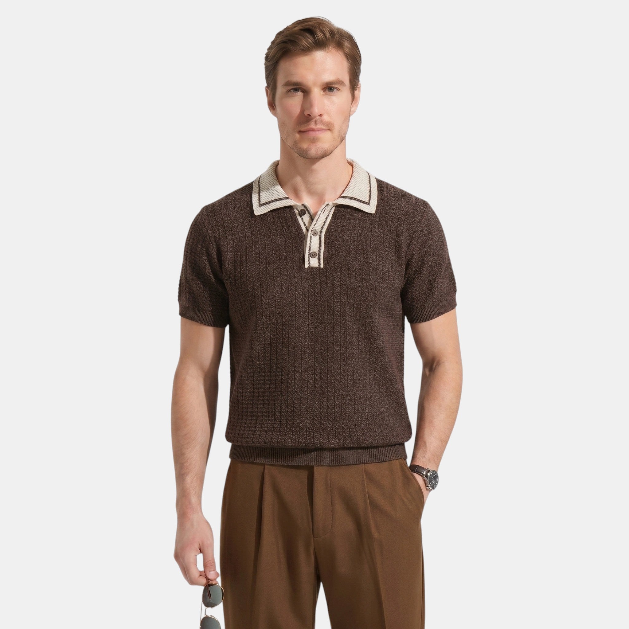 Men's Striped Knit Polo Shirt