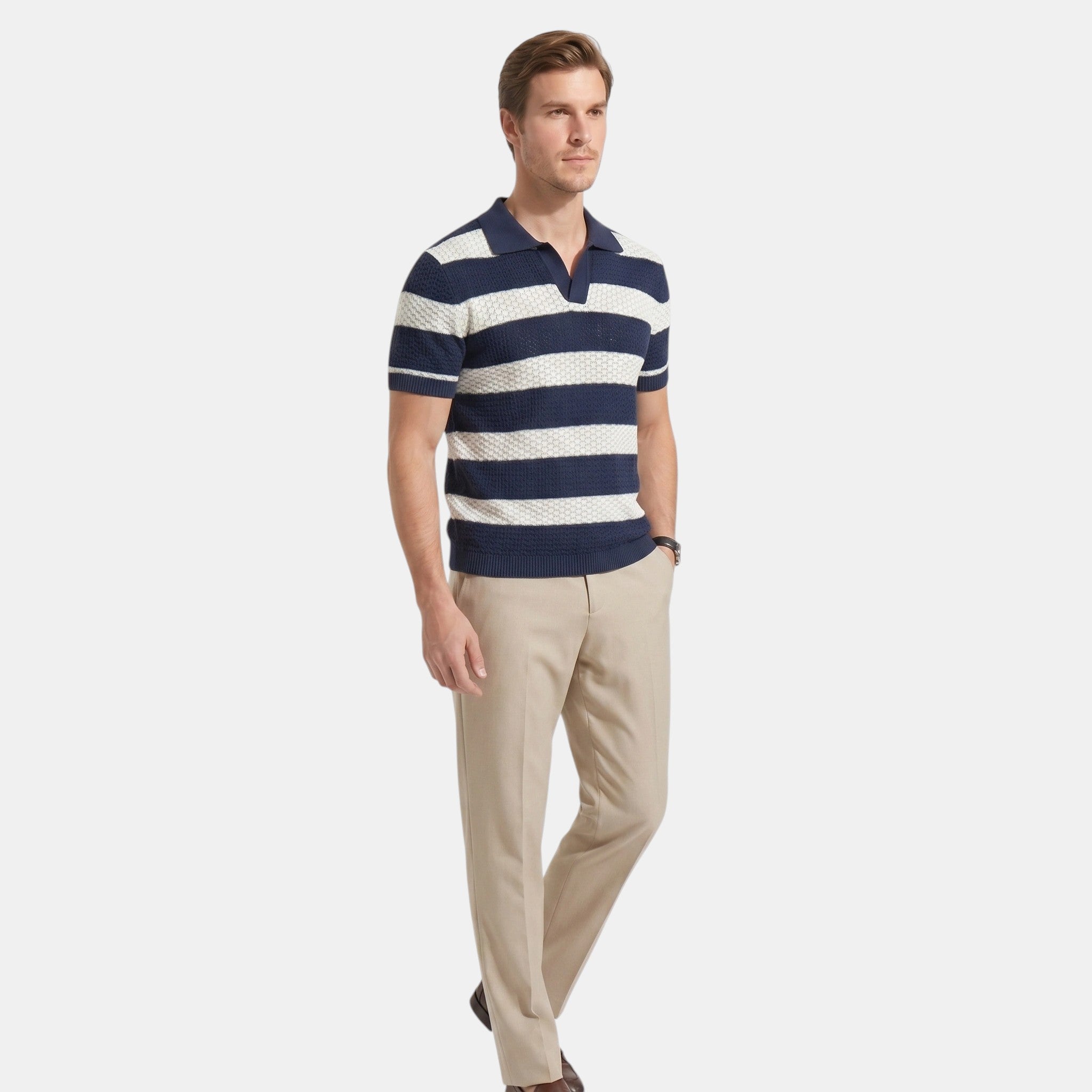 Men's Striped Knit Polo Shirt