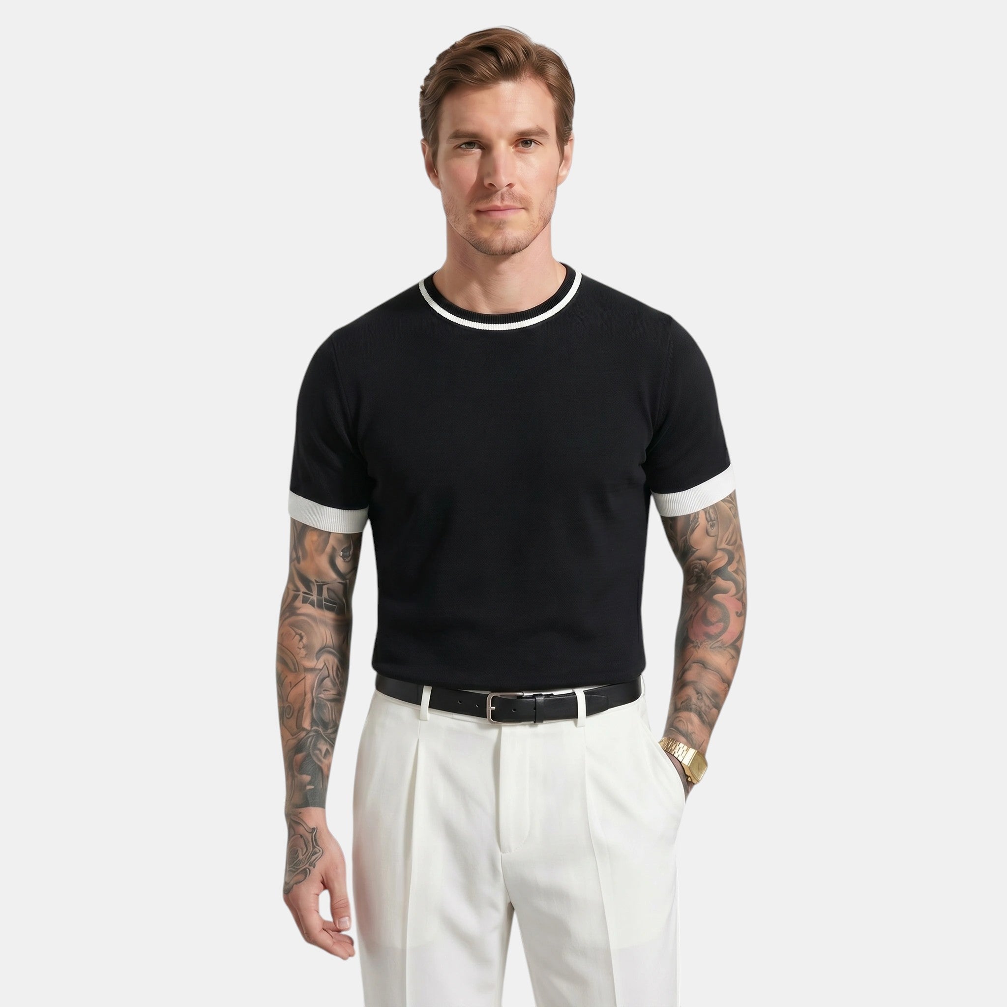Men's Striped Knit Polo Shirt