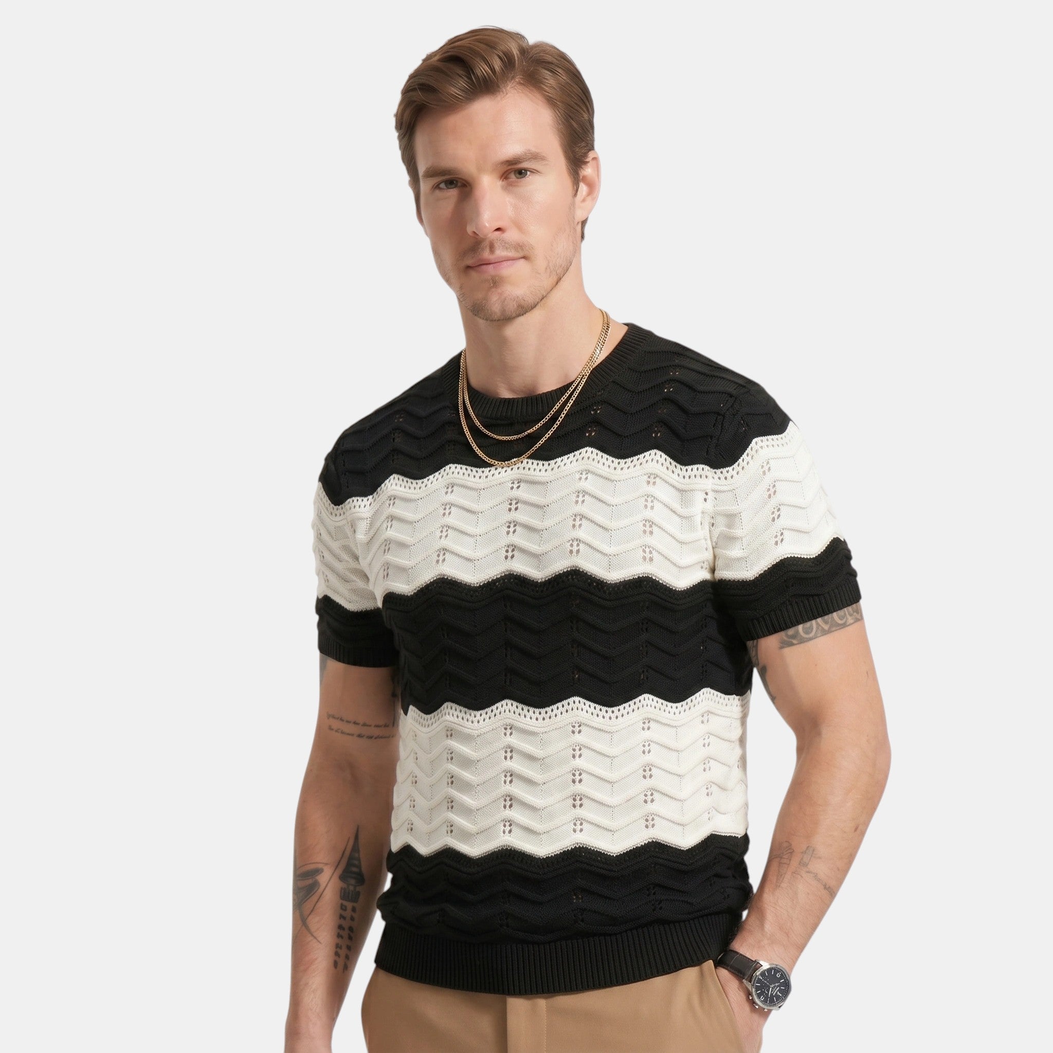 Men's Striped Knit Polo Shirt