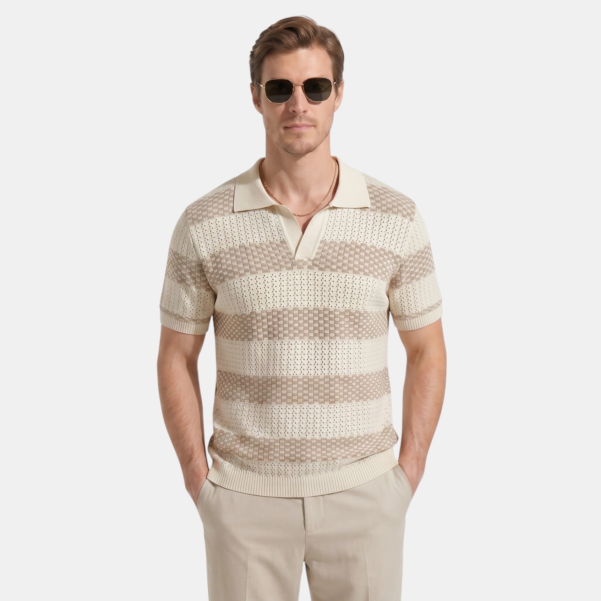 Men's Striped Knit Polo Shirt