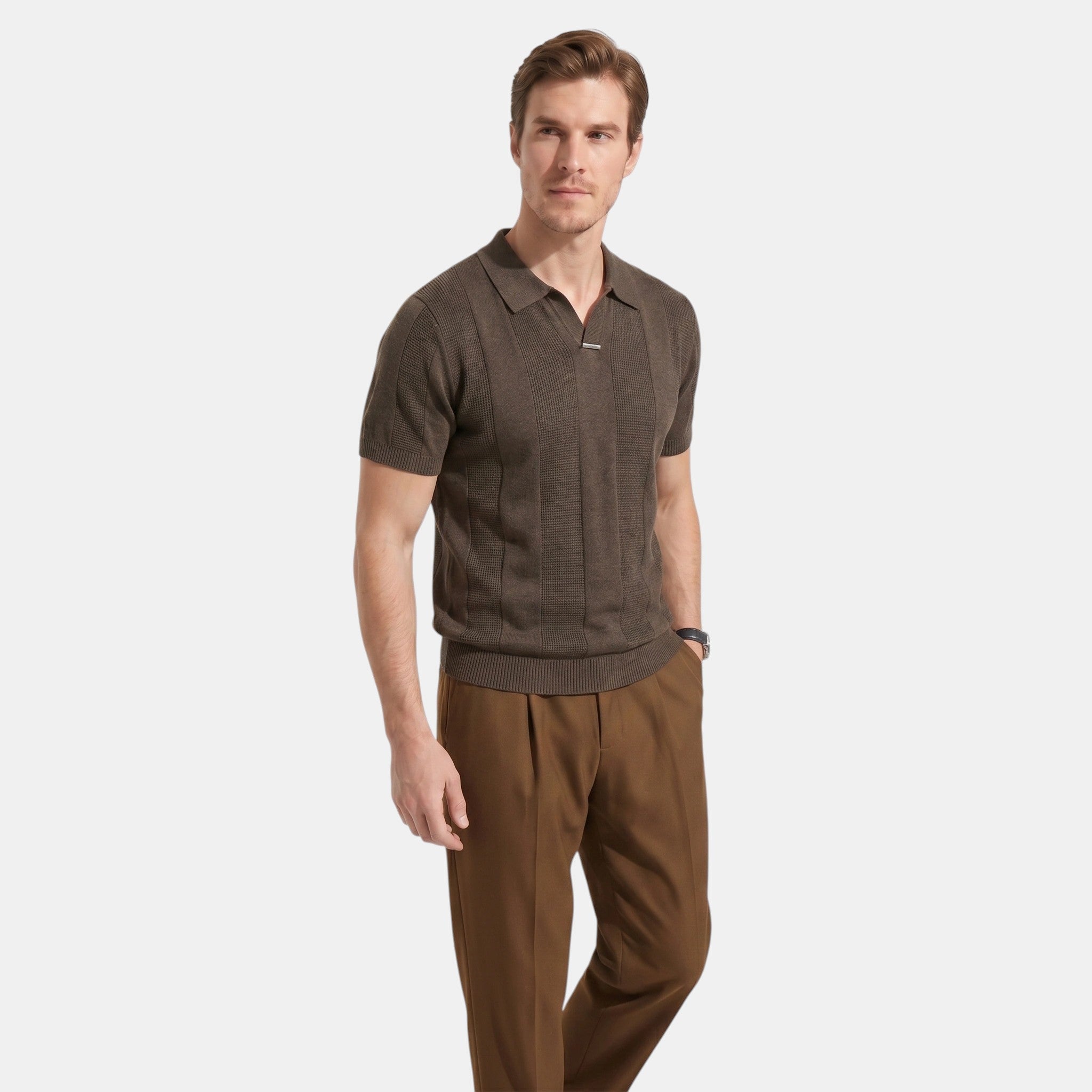 Men's Striped Knit Polo Shirt