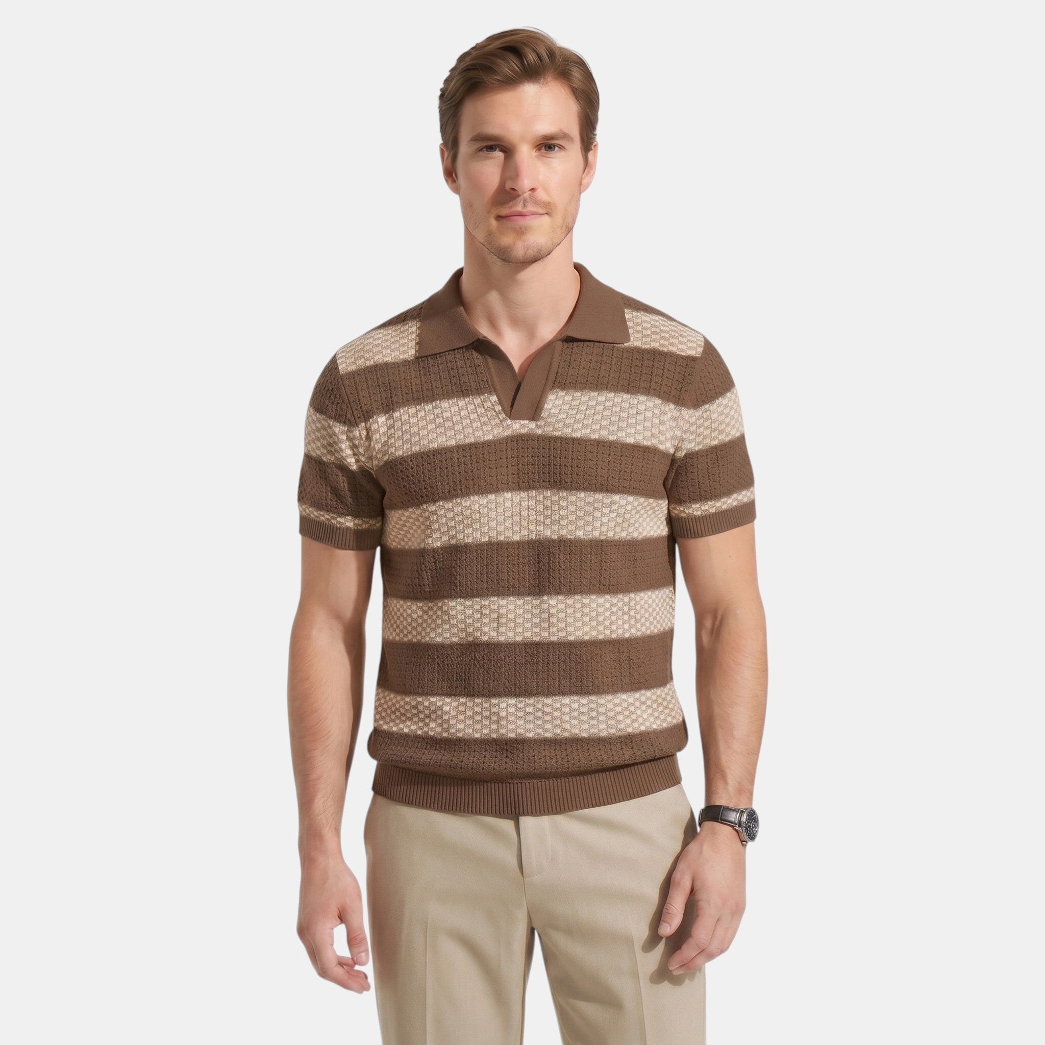 Men's Striped Knit Polo Shirt