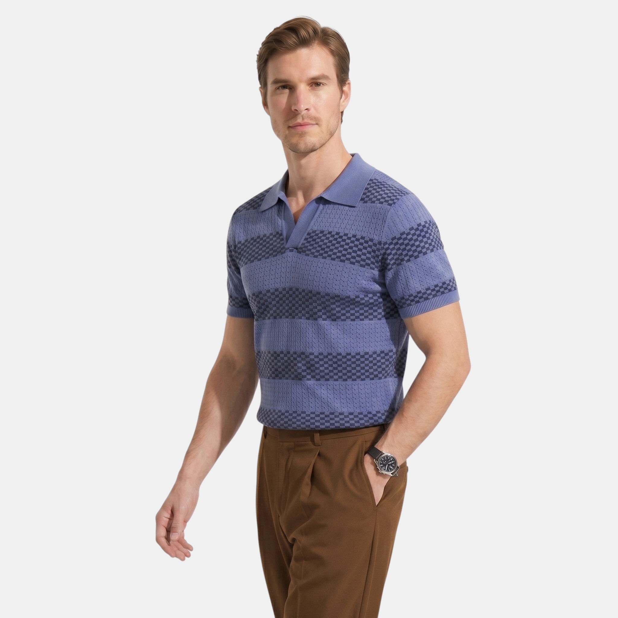 Men's Striped Knit Polo Shirt