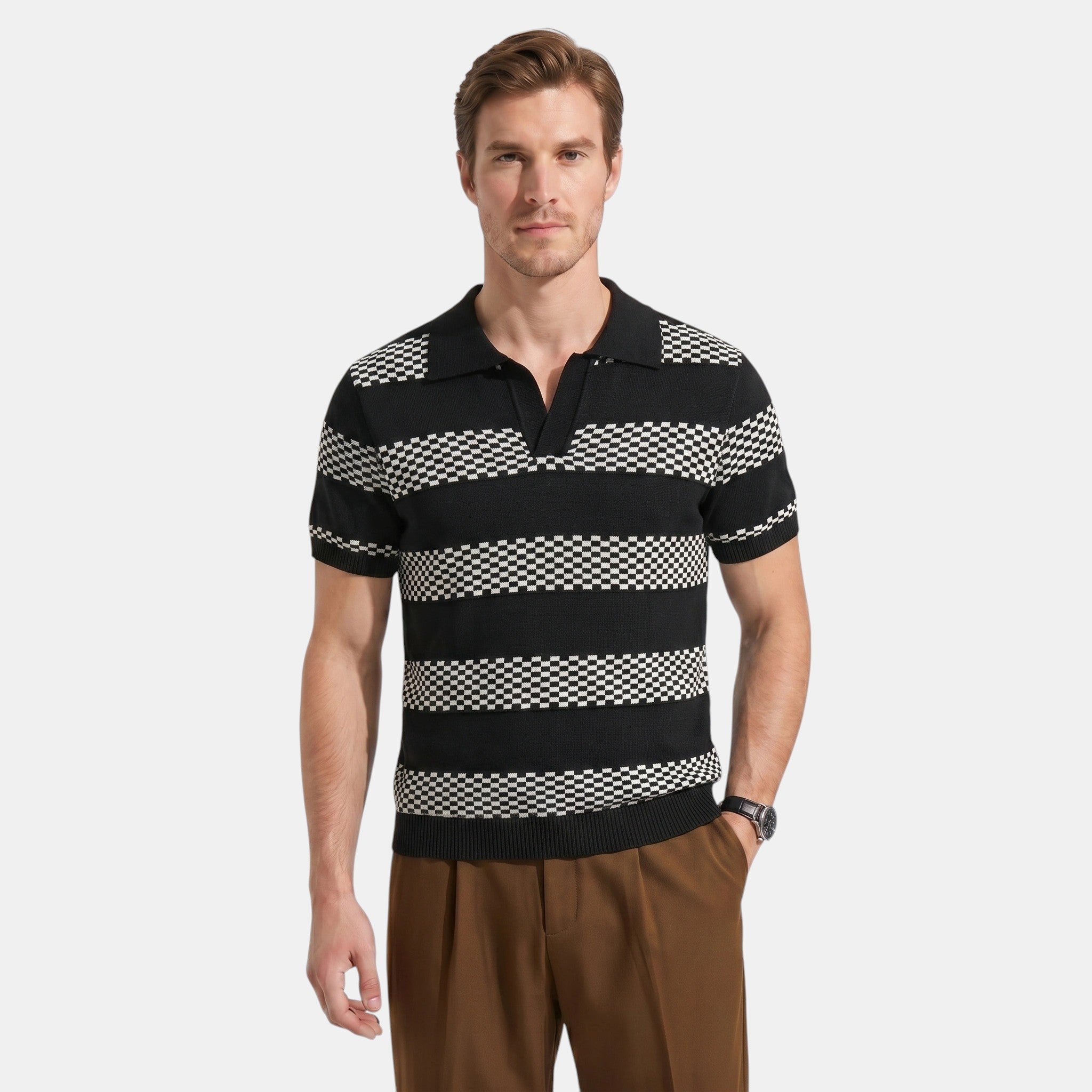 Men's Striped Knit Polo Shirt
