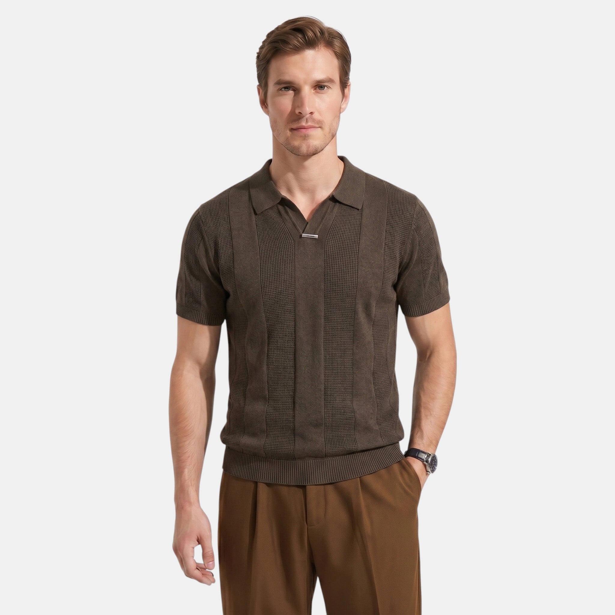 Men's Striped Knit Polo Shirt