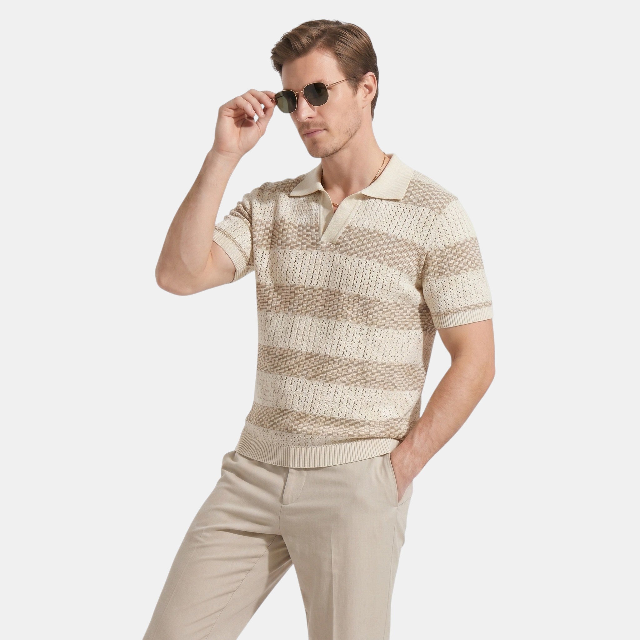 Men's Striped Knit Polo Shirt