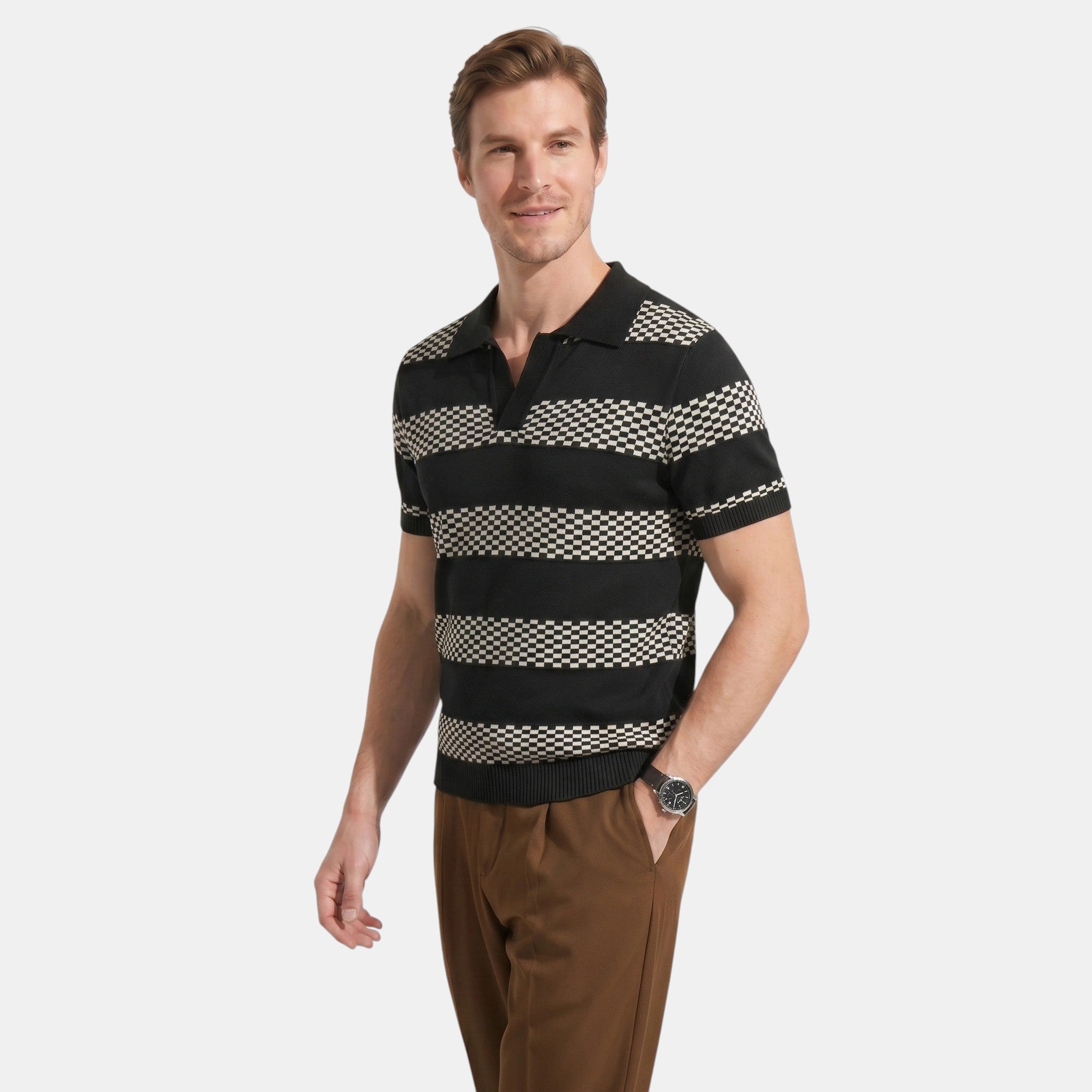 Men's Striped Knit Polo Shirt