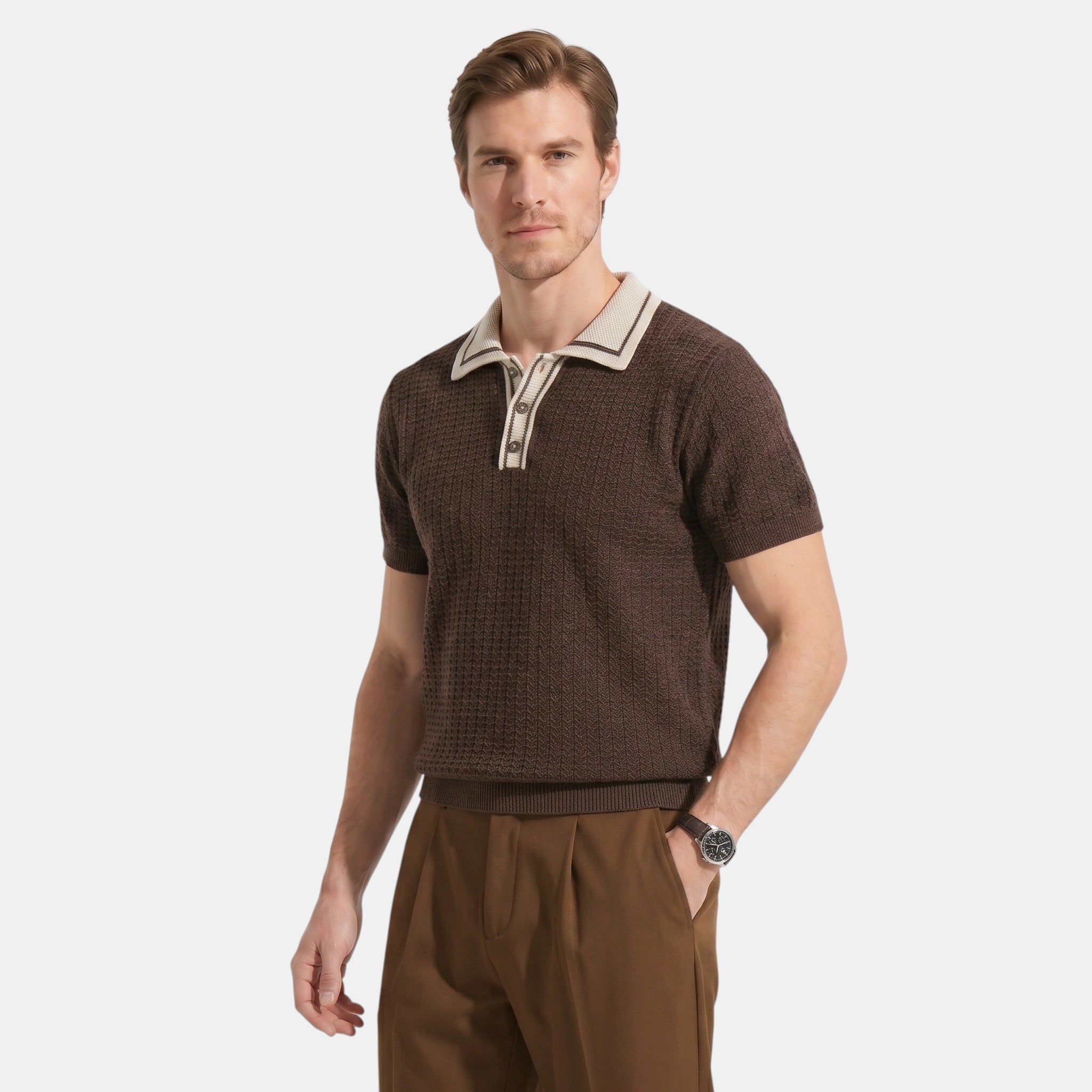 Men's Striped Knit Polo Shirt