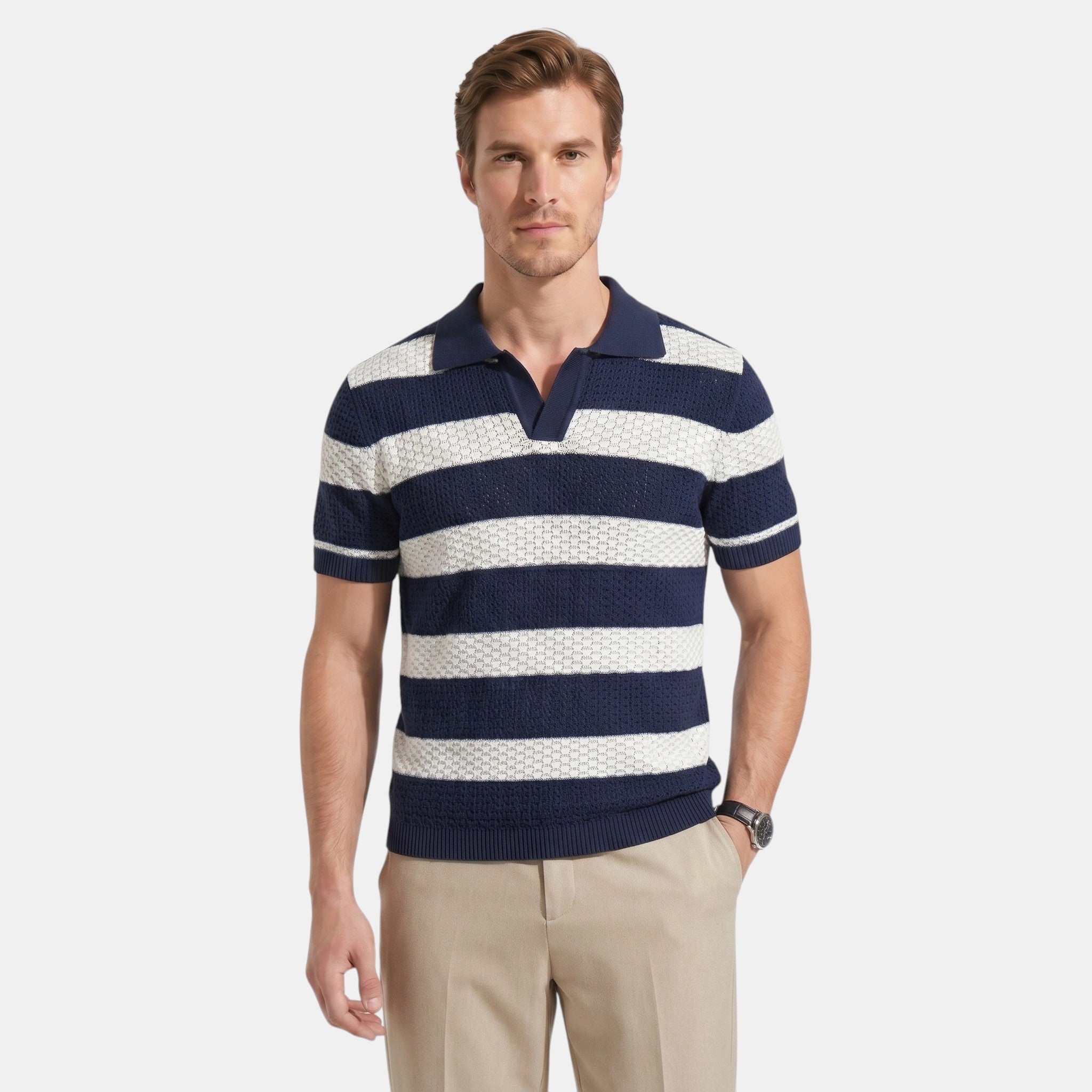 Men's Striped Knit Polo Shirt