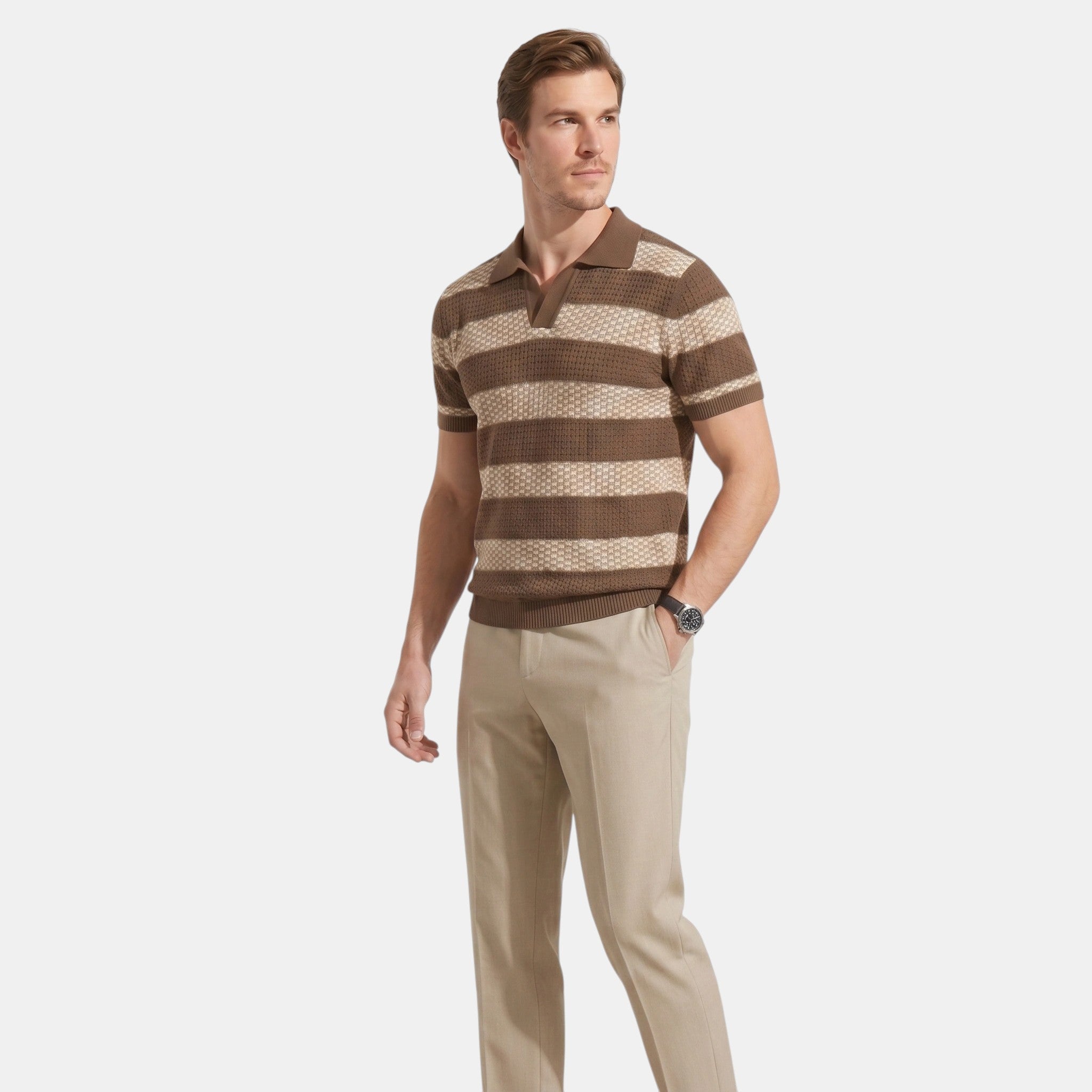 Men's Striped Knit Polo Shirt