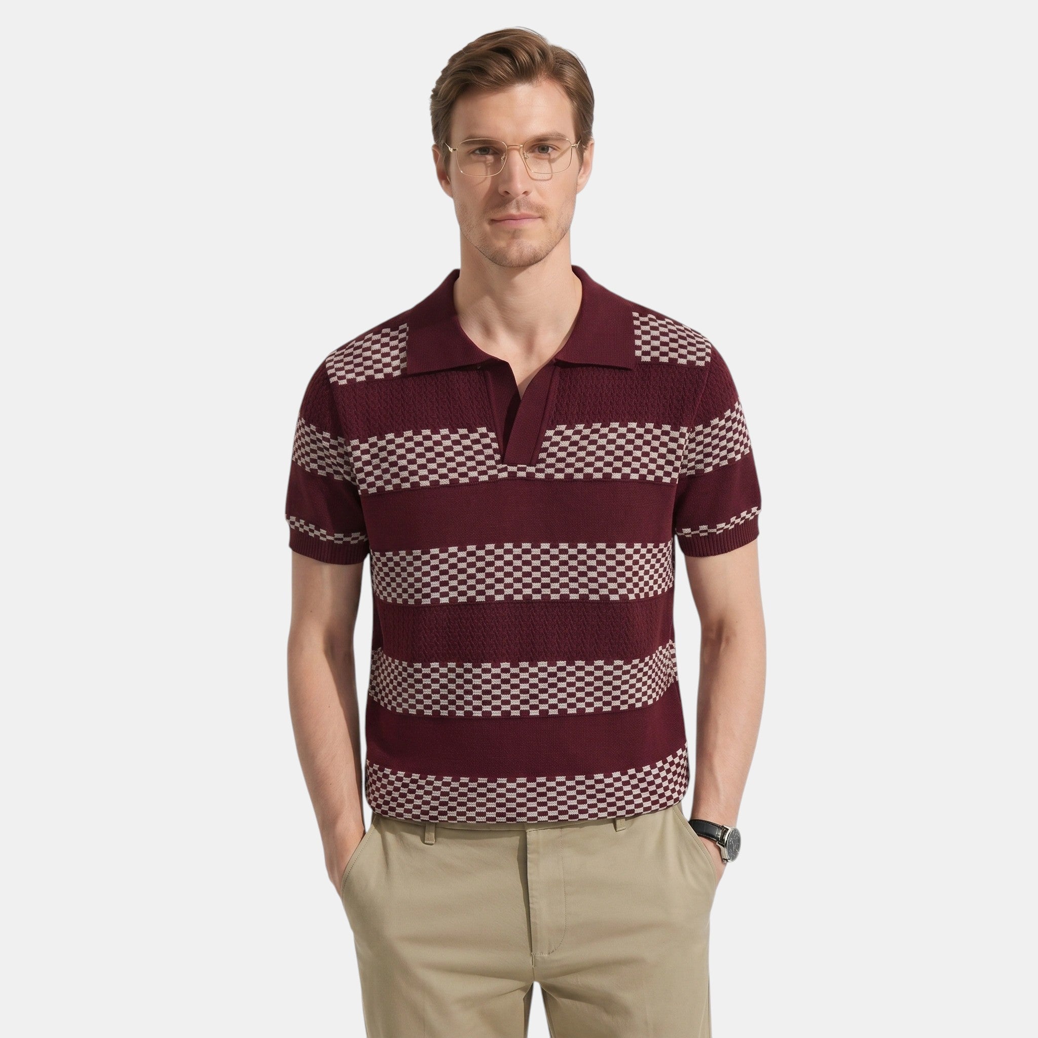 Men's Striped Knit Polo Shirt