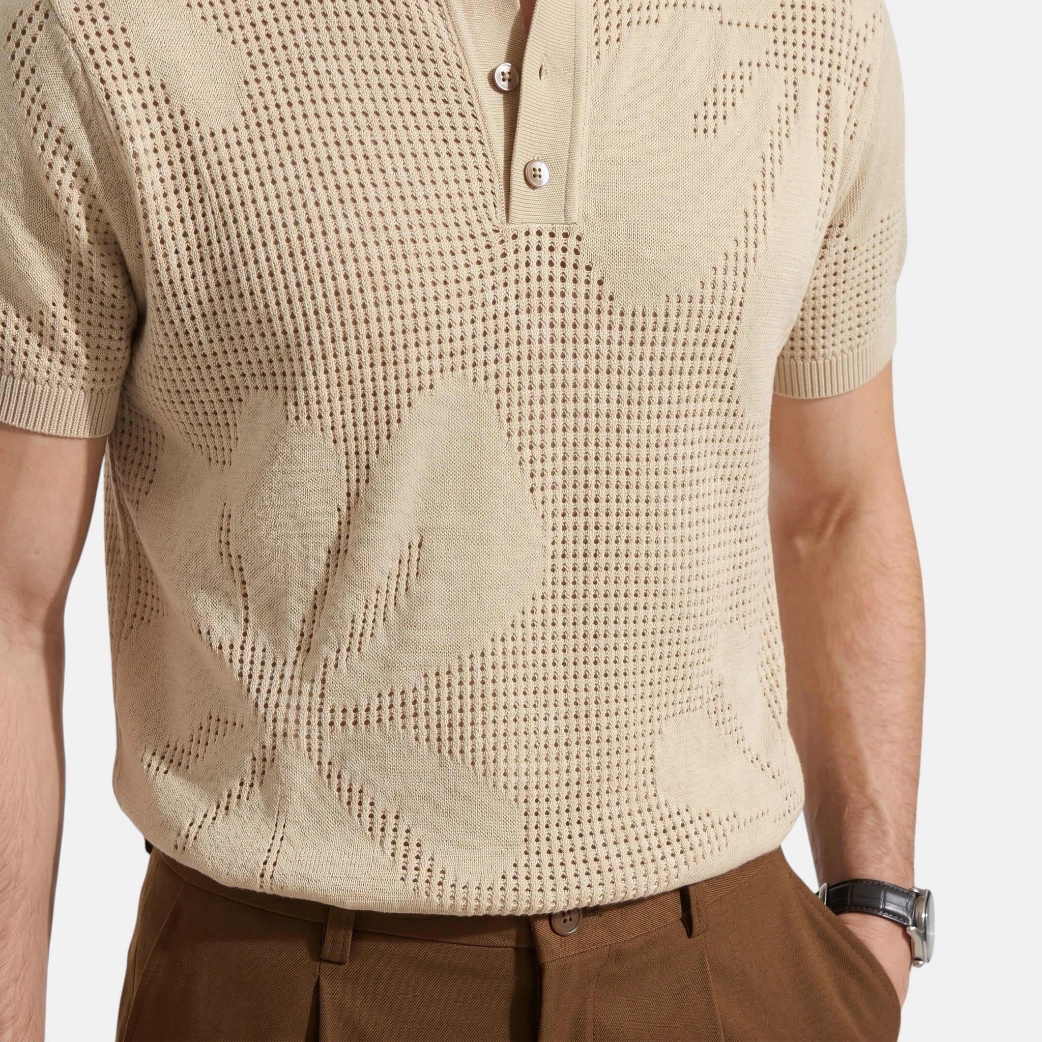 Men's Striped Knit Polo Shirt