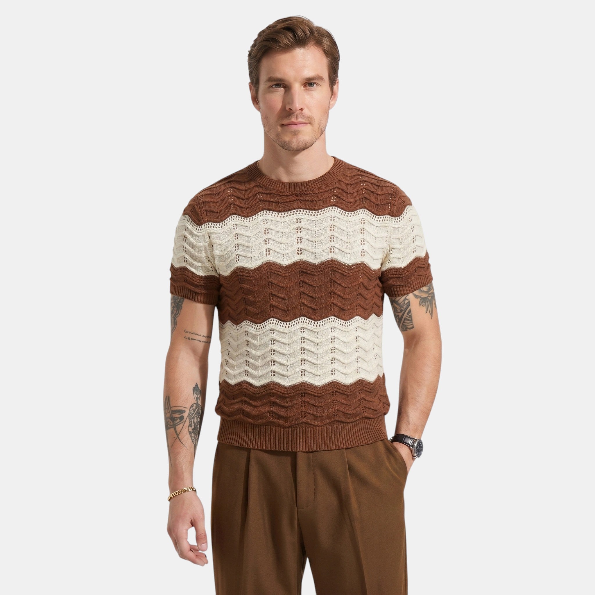 Men's Striped Knit Polo Shirt