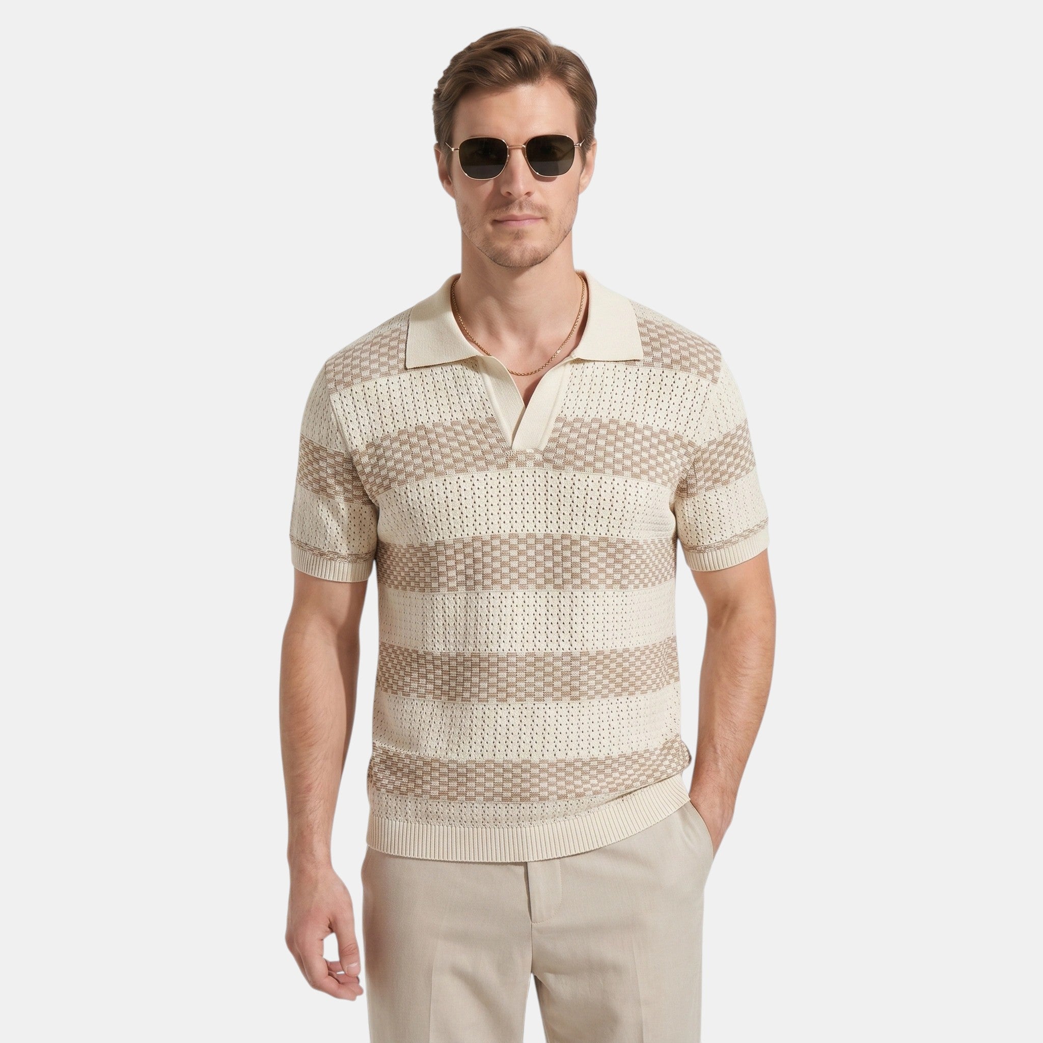 Men's Striped Knit Polo Shirt