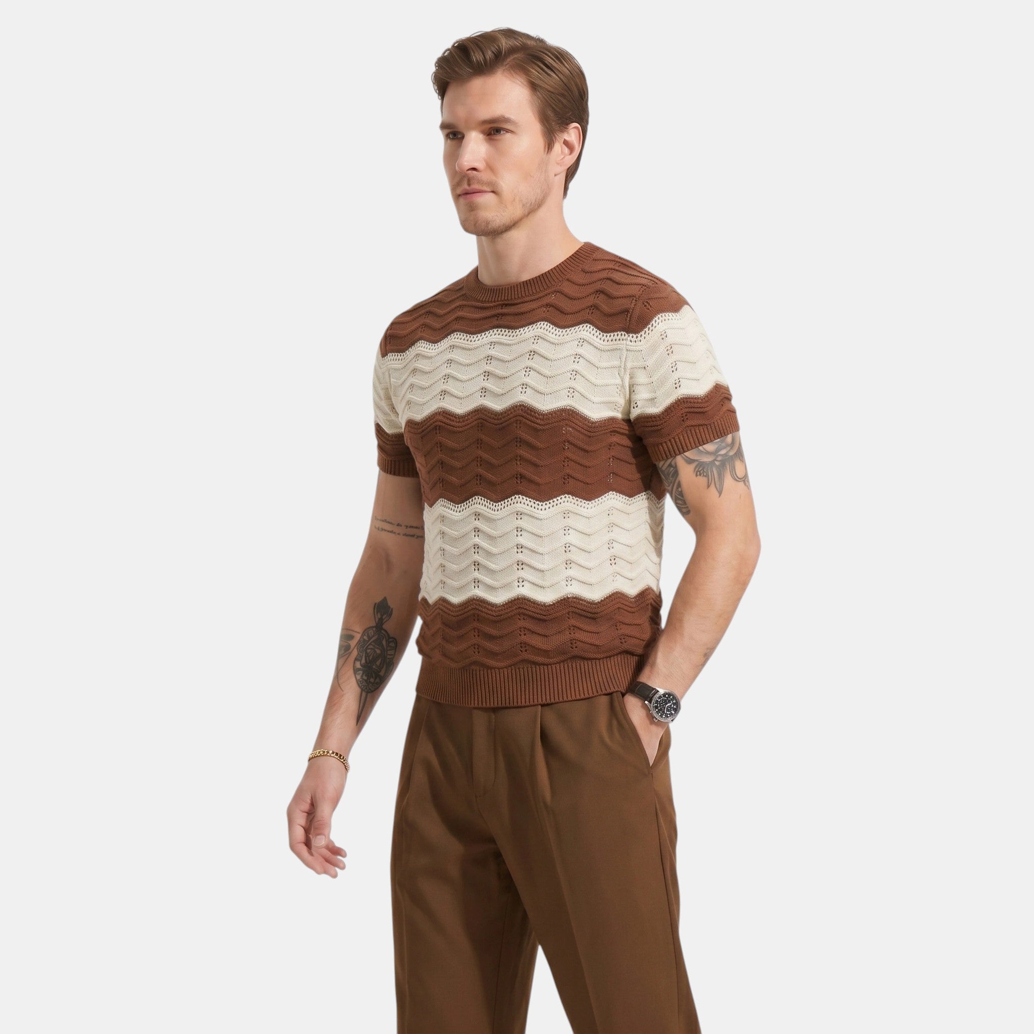 Men's Striped Knit Polo Shirt