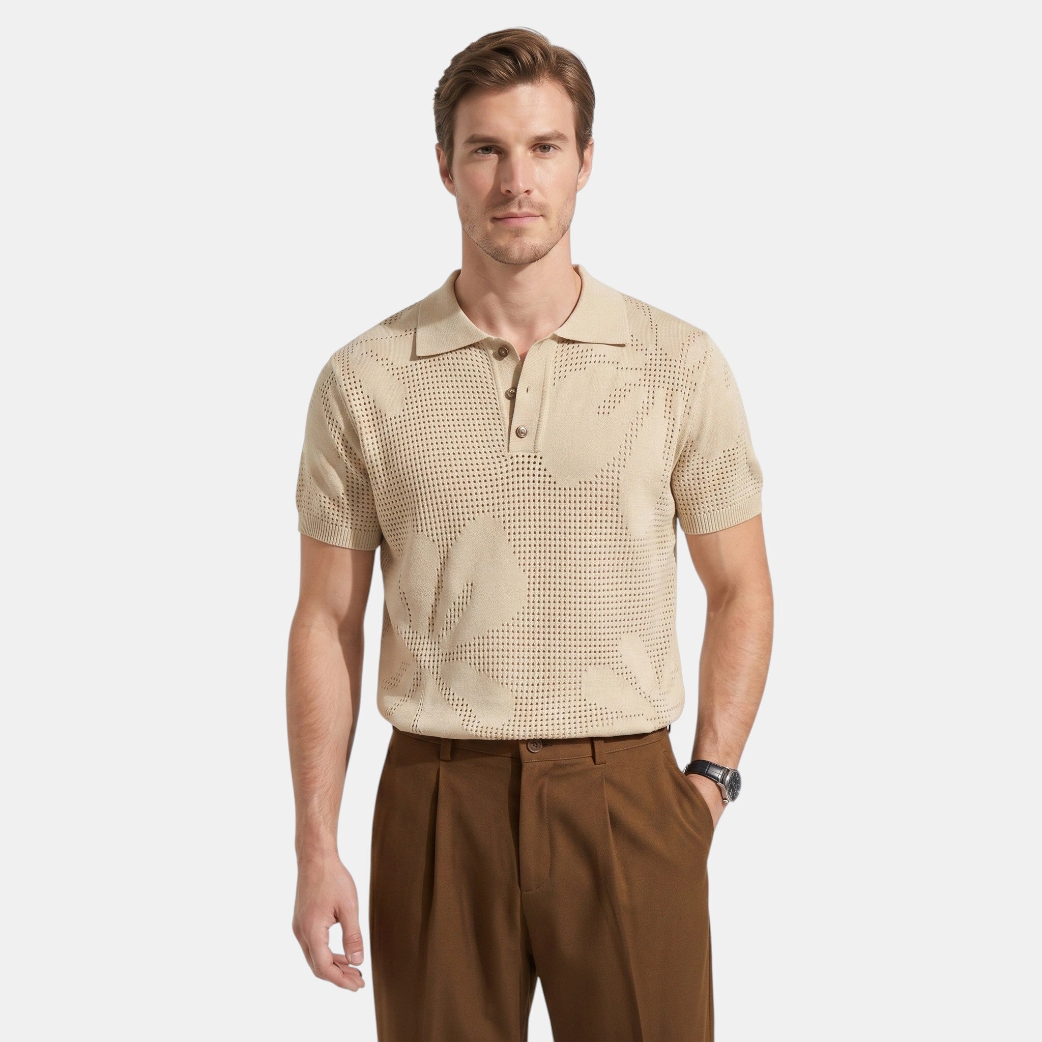 Men's Striped Knit Polo Shirt
