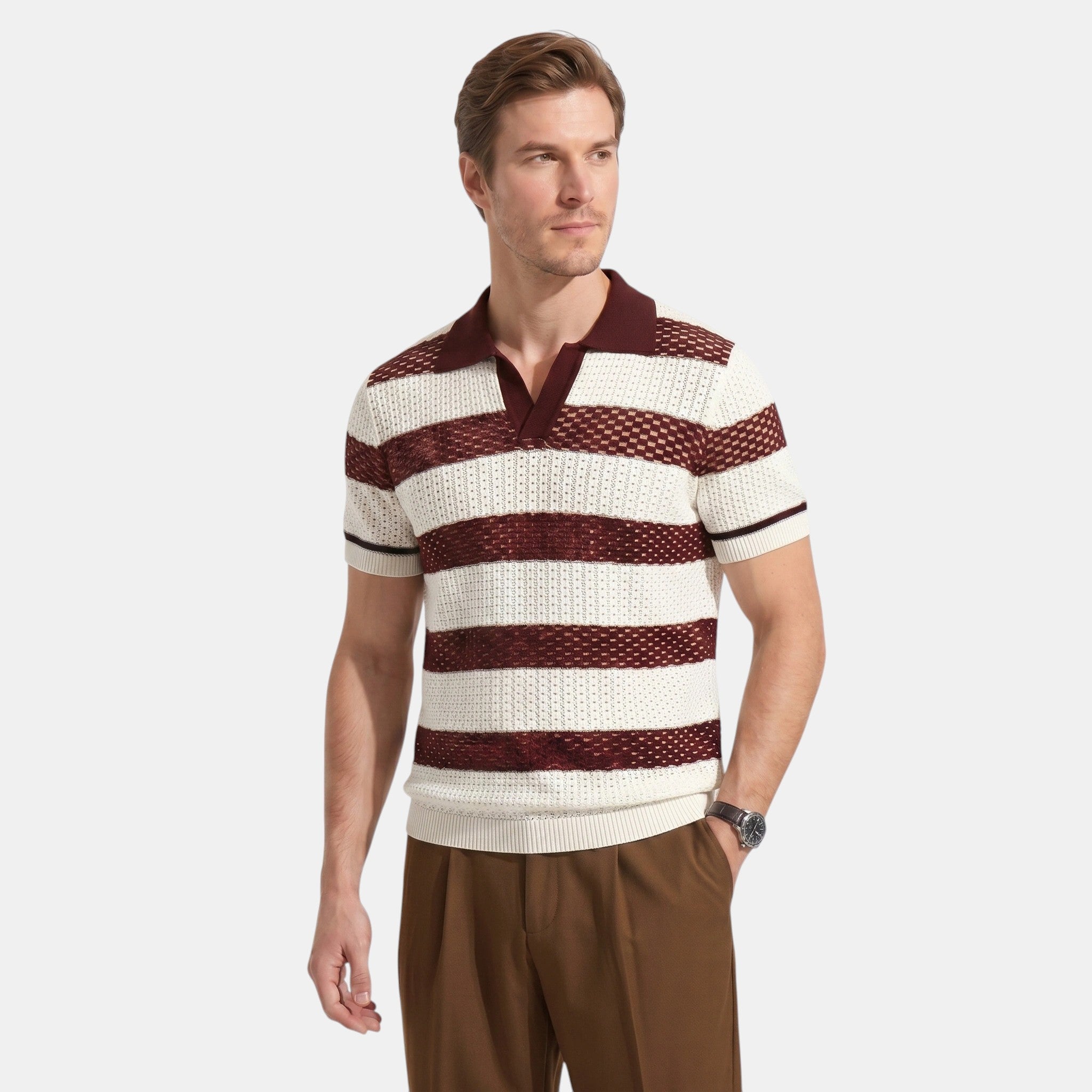 Men's Striped Knit Polo Shirt