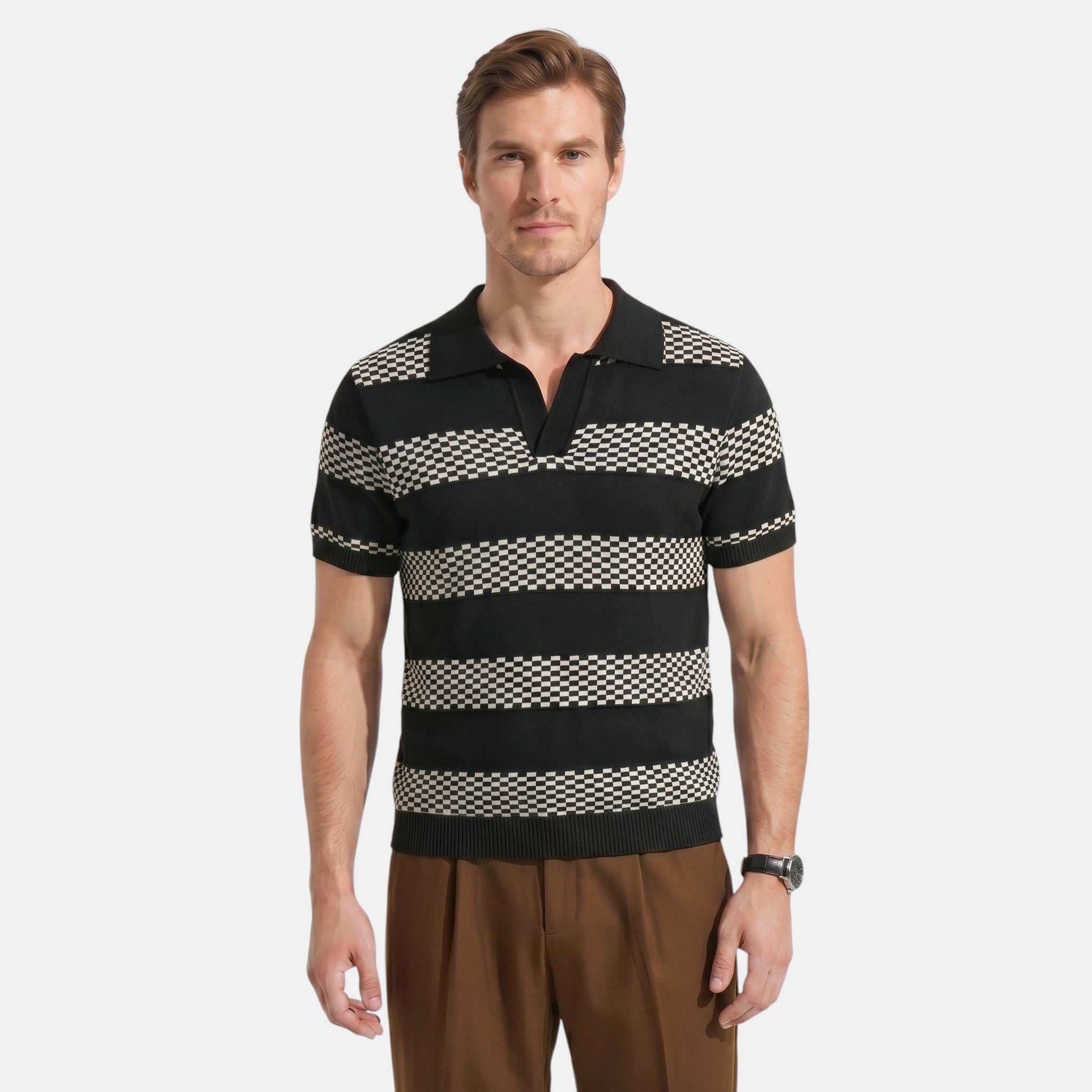 Men's Striped Knit Polo Shirt