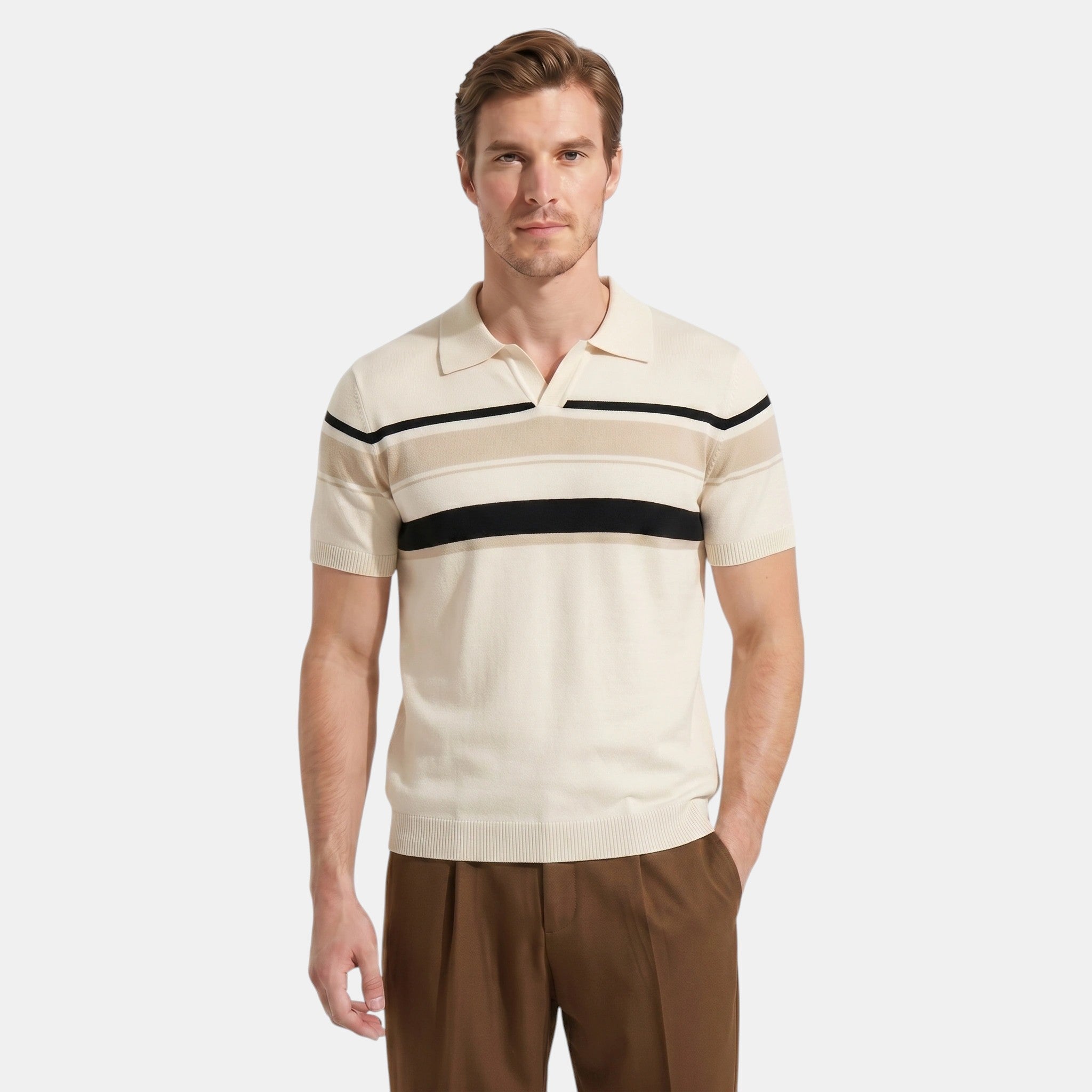 Men's Striped Knit Polo Shirt