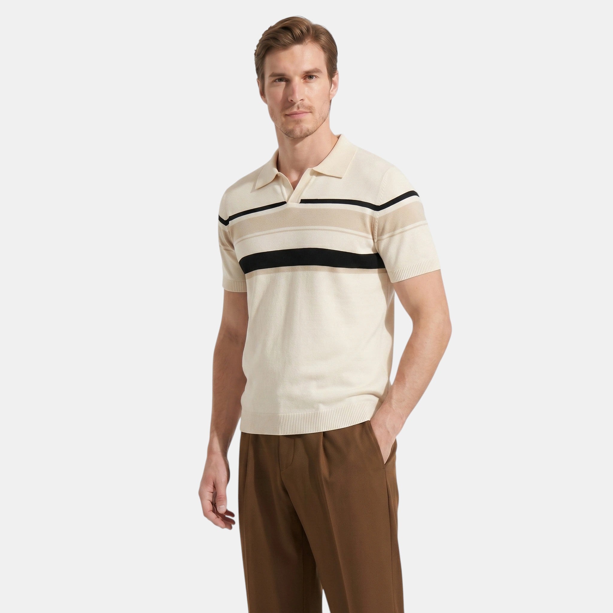 Men's Striped Knit Polo Shirt