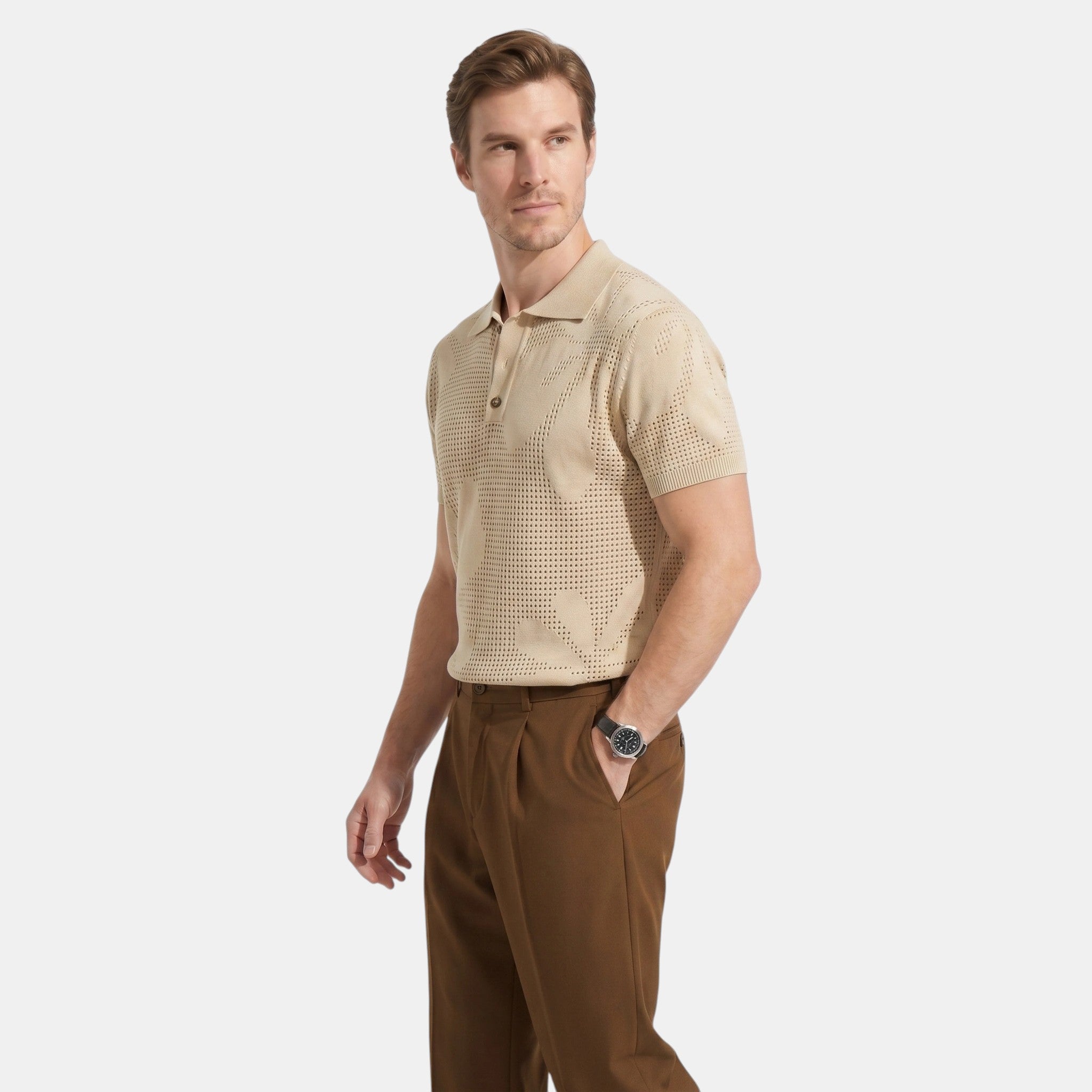Men's Striped Knit Polo Shirt
