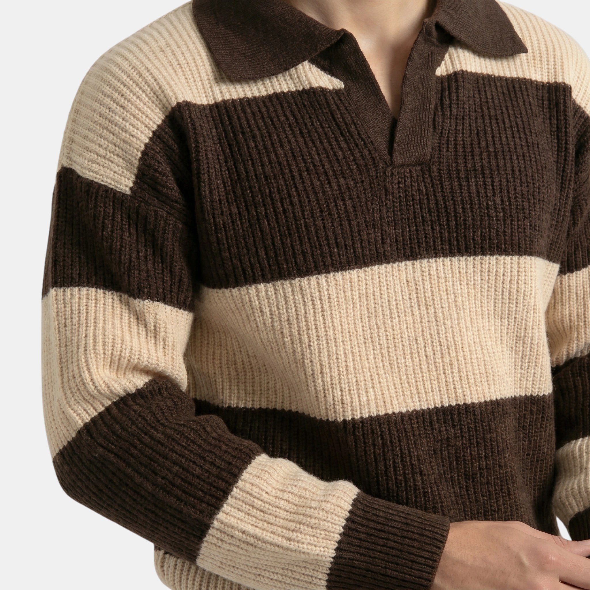 Men's Striped Polo Knit Sweater Loose Fit