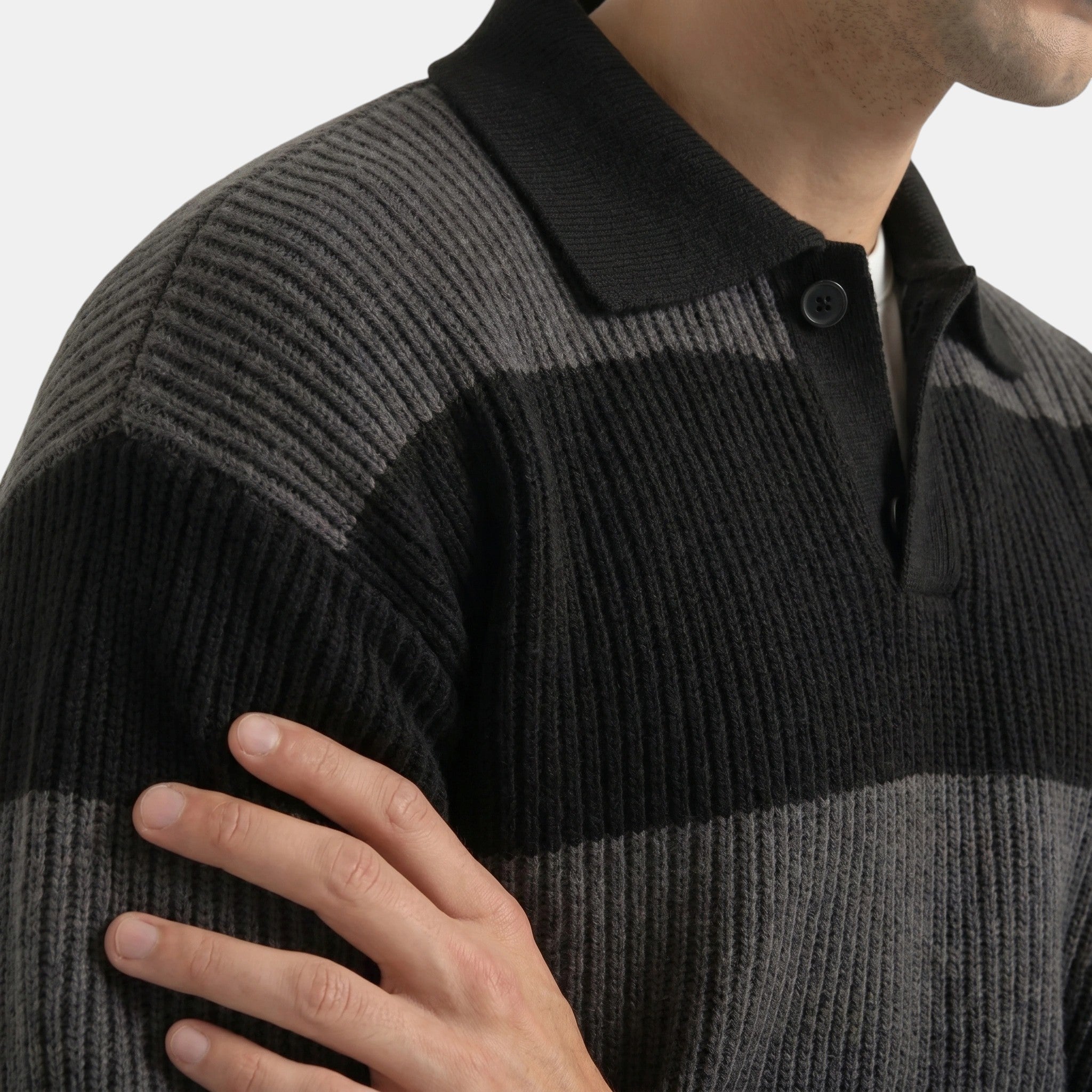 Men's Striped Polo Knit Sweater Loose Fit