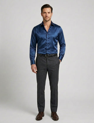 Men's Classic Shirt Button-Up Collared Casual Smart-Casual Office Everyday Relaxed Fit Versatile Long-Sleeve Ashford - Blue Front [Lystr 6a7b67483baee8929018d0f5:blue:front]