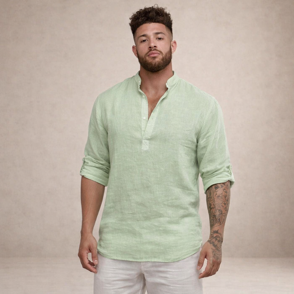 Men's Casual Long Sleeve Shirt | Stand-Up Collar