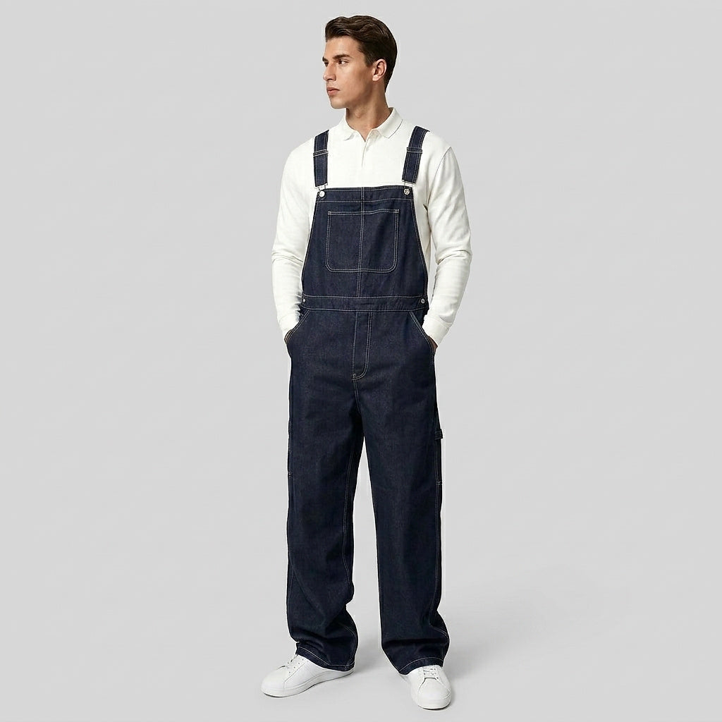 Men’s Denim Bib Overalls with Straight Leg