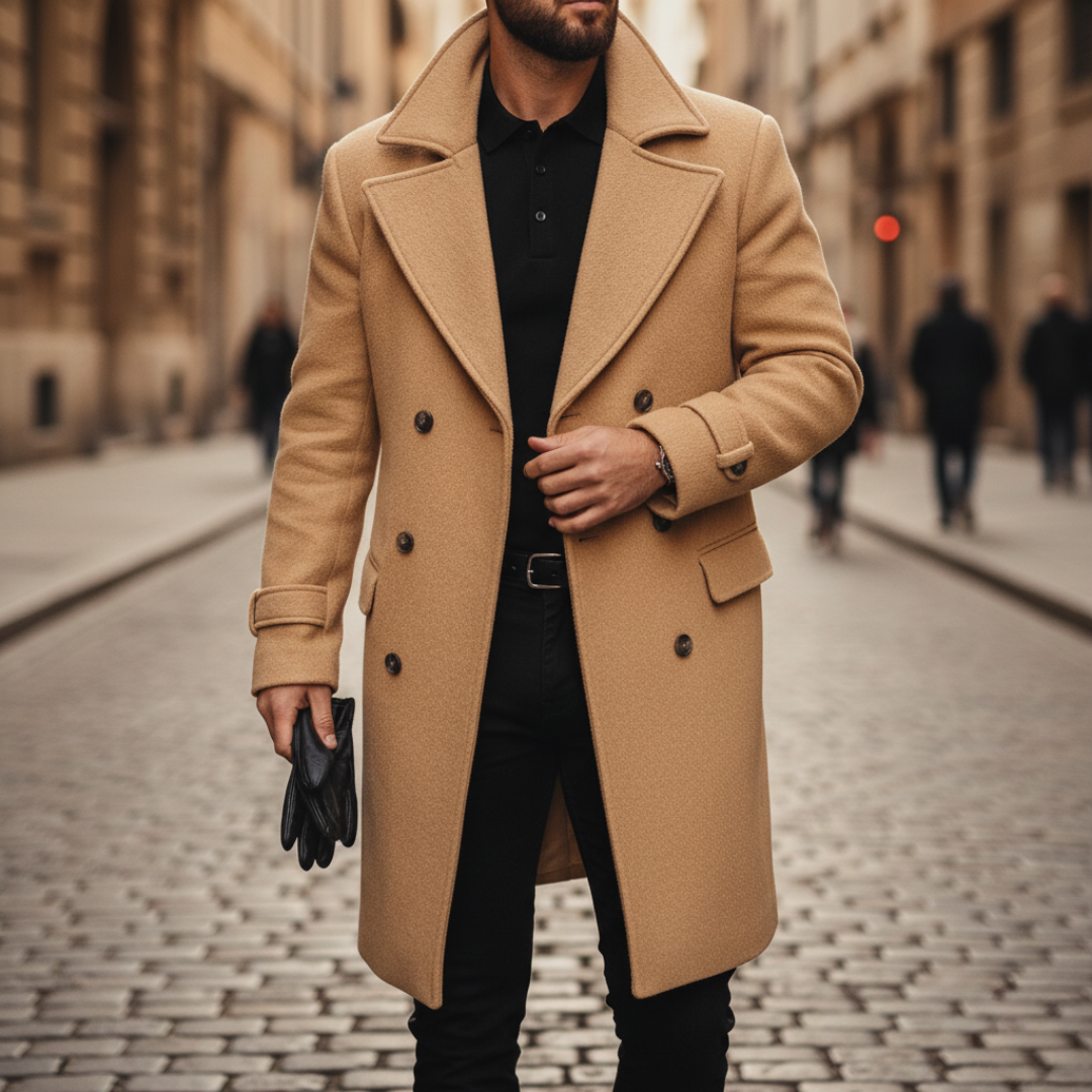 Men's Classic Overcoat Tailored Fit Notched Collar Double-Breasted Formal