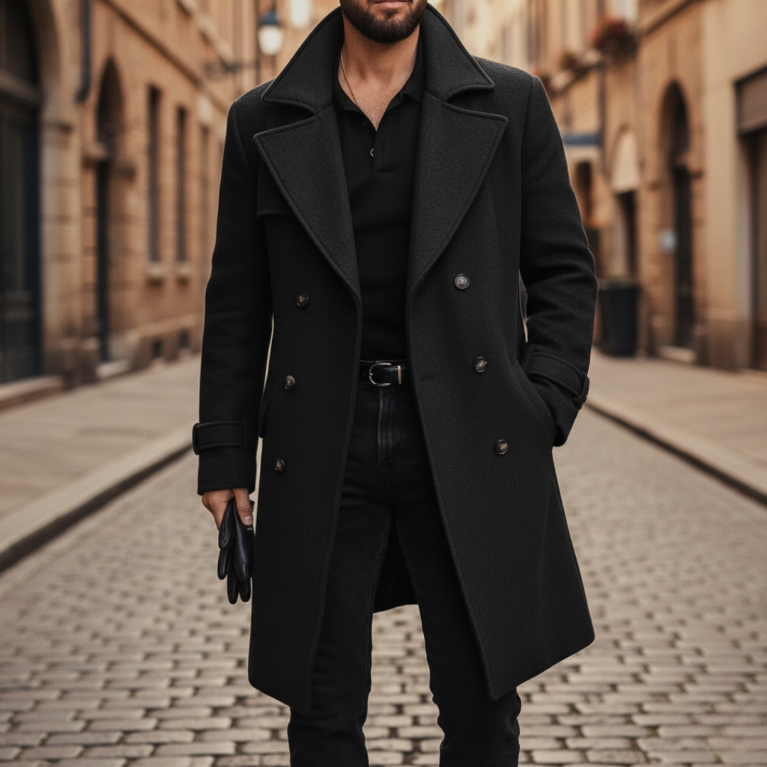 Men's Classic Overcoat Tailored Fit Notched Collar Double-Breasted Formal