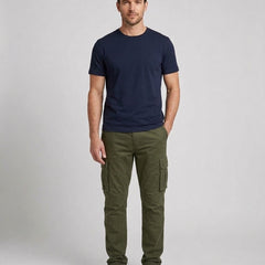 Men's Cargo Trousers Relaxed Fit Utility Pockets Versatile Casual Wear - Army Green Front [Lystr 6ac8a11aaa305fd9358a4bc5:army green:front]