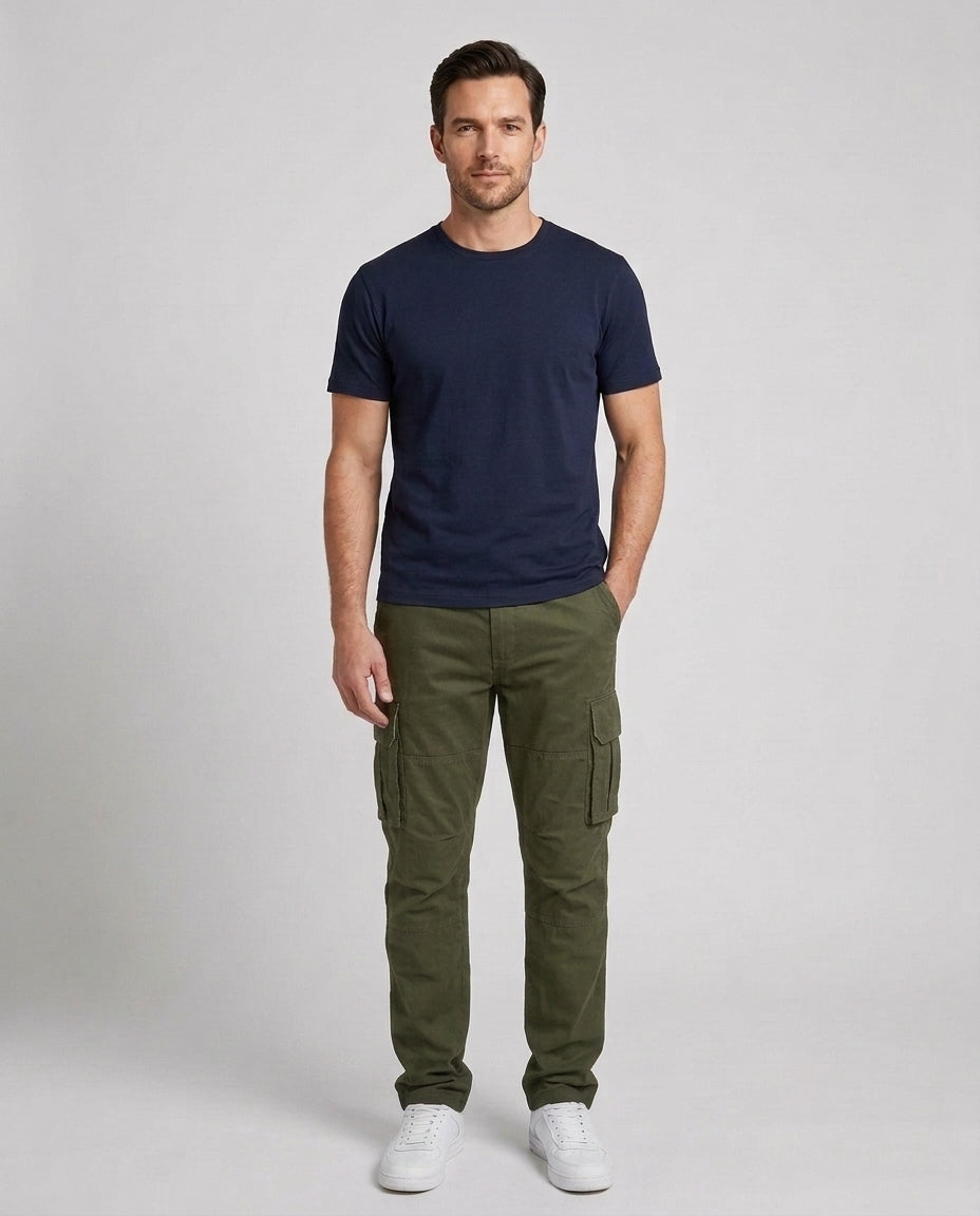 Men's Cargo Trousers Relaxed Fit Utility Pockets Versatile Casual Wear - Army Green Front [Lystr 6ac8a11aaa305fd9358a4bc5:army green:front]