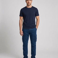 Men's Cargo Trousers Relaxed Fit Utility Pockets Versatile Casual Wear - Blue Front [Lystr 6ac8a11aaa305fd9358a4bc5:blue:front]