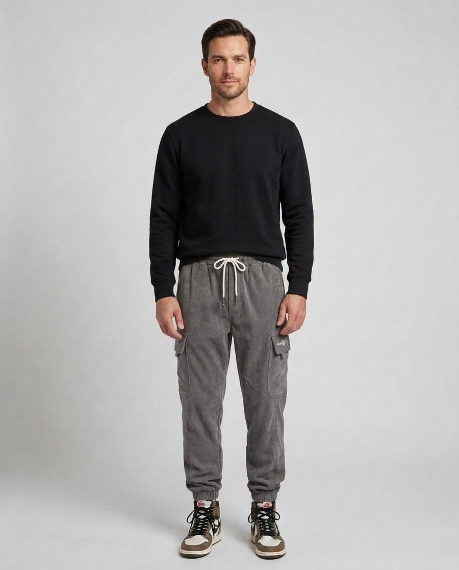 Men's Cargo Joggers Relaxed Fit Multi-Pocket Casual Everyday Wear - Gray Front [Lystr 6ac8a247392dd5b0cad2ec18:gray:front]