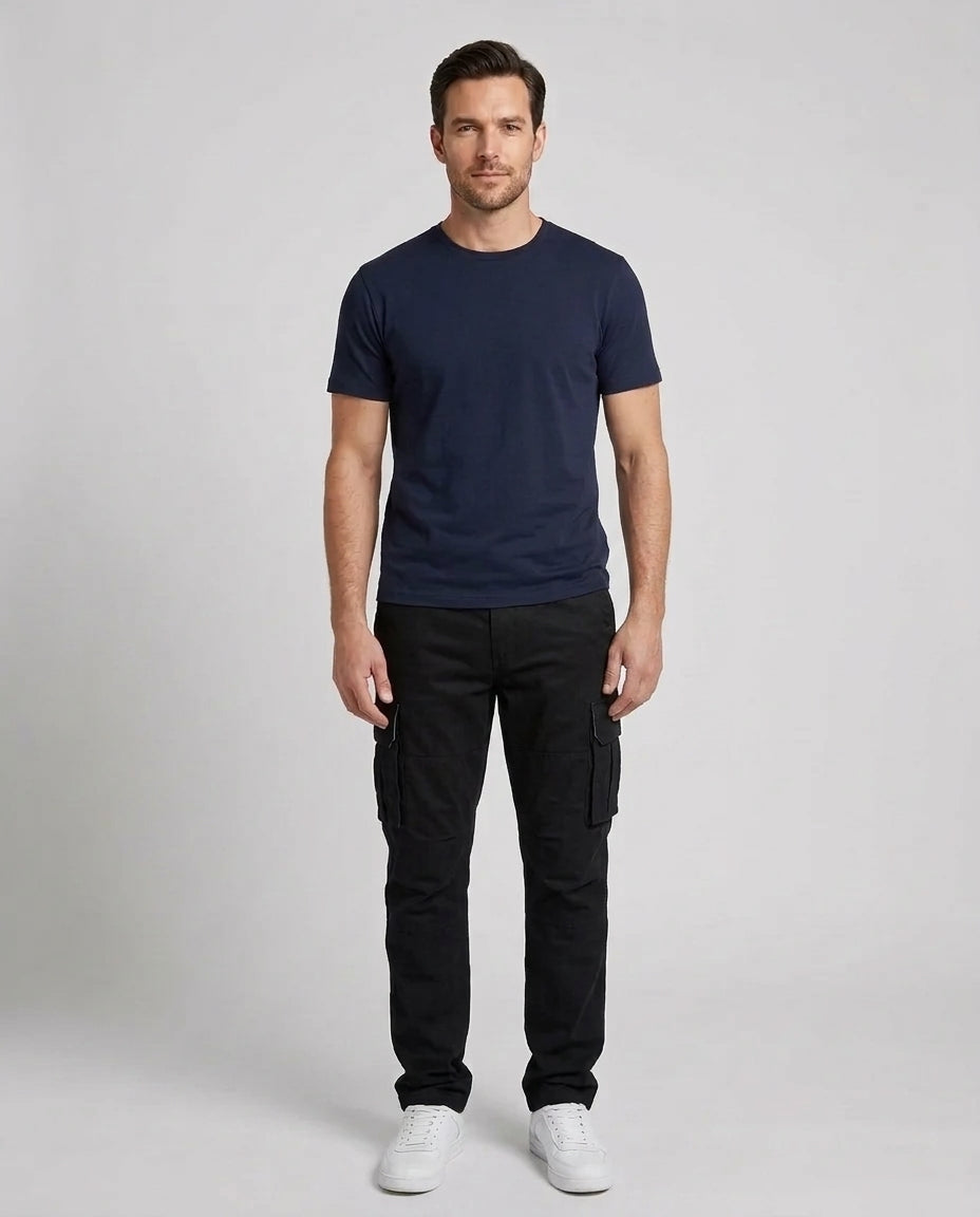 Men's Cargo Trousers Relaxed Fit Utility Pockets Versatile Casual Wear - Front [Lystr 6acf236af7684a70ba433ab2:front]