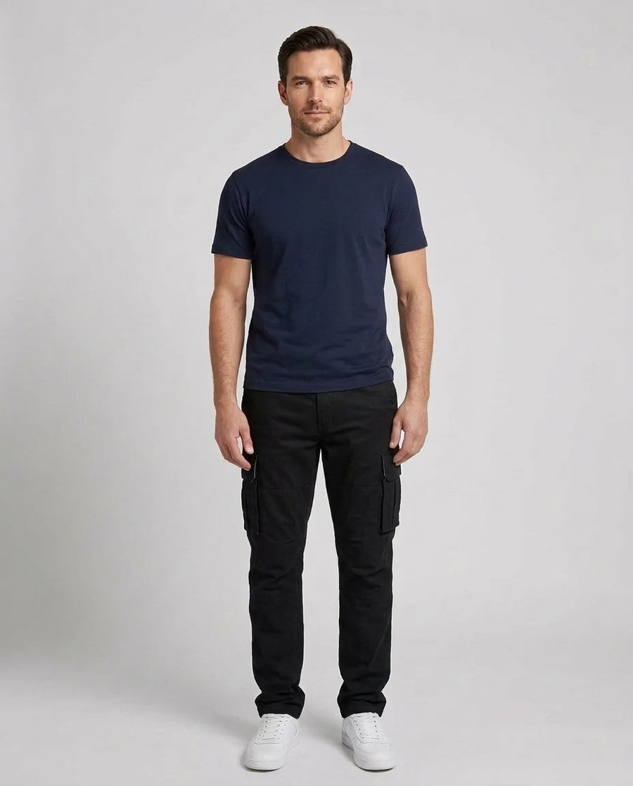 Men's Cargo Trousers Relaxed Fit Utility Pockets Versatile Casual Wear - Front [Lystr 6acf236af7684a70ba433ab2:front]