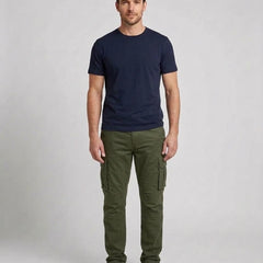 Men's Cargo Trousers Relaxed Fit Utility Pockets Versatile Casual Wear - Army Green Front [Lystr 6acf236af7684a70ba433ab2:army green:front]