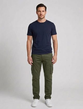 Men's Cargo Trousers Relaxed Fit Utility Pockets Versatile Casual Wear - Army Green Front [Lystr 6acf236af7684a70ba433ab2:army green:front]