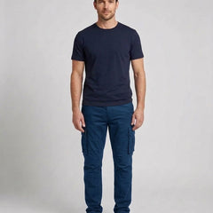 Men's Cargo Trousers Relaxed Fit Utility Pockets Versatile Casual Wear - Blue Front [Lystr 6acf236af7684a70ba433ab2:blue:front]