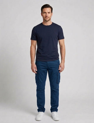 Men's Cargo Trousers Relaxed Fit Utility Pockets Versatile Casual Wear - Blue Front [Lystr 6acf236af7684a70ba433ab2:blue:front]