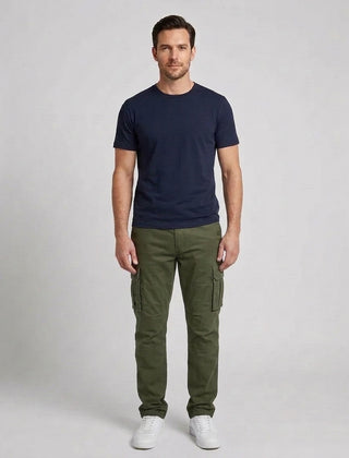 Men's Cargo Trousers Relaxed Fit Utility Pockets Versatile Casual Wear - Camo Green Front [Lystr 6acf236af7684a70ba433ab2:camo green:front]