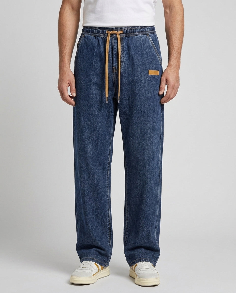 Men's Casual Drawstring Jeans Relaxed Fit Versatile Everyday Style - Front [Lystr 6acf247ff7684a70ba433ab6:front]