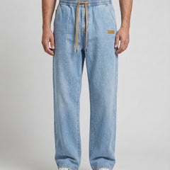 Men's Casual Drawstring Jeans Relaxed Fit Versatile Everyday Style - Light Wash Blue Front [Lystr 6acf247ff7684a70ba433ab6:light wash blue:front]