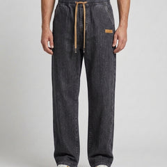 Men's Casual Drawstring Jeans Relaxed Fit Versatile Everyday Style - Charcoal Front [Lystr 6acf247ff7684a70ba433ab6:charcoal:front]