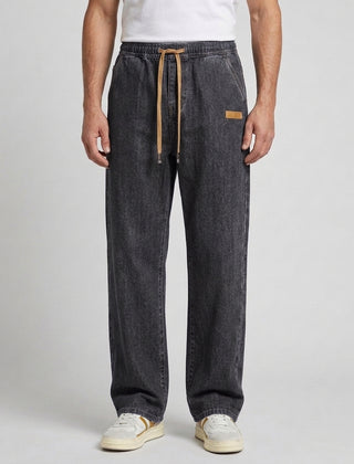 Men's Casual Drawstring Jeans Relaxed Fit Versatile Everyday Style - Charcoal Front [Lystr 6acf247ff7684a70ba433ab6:charcoal:front]
